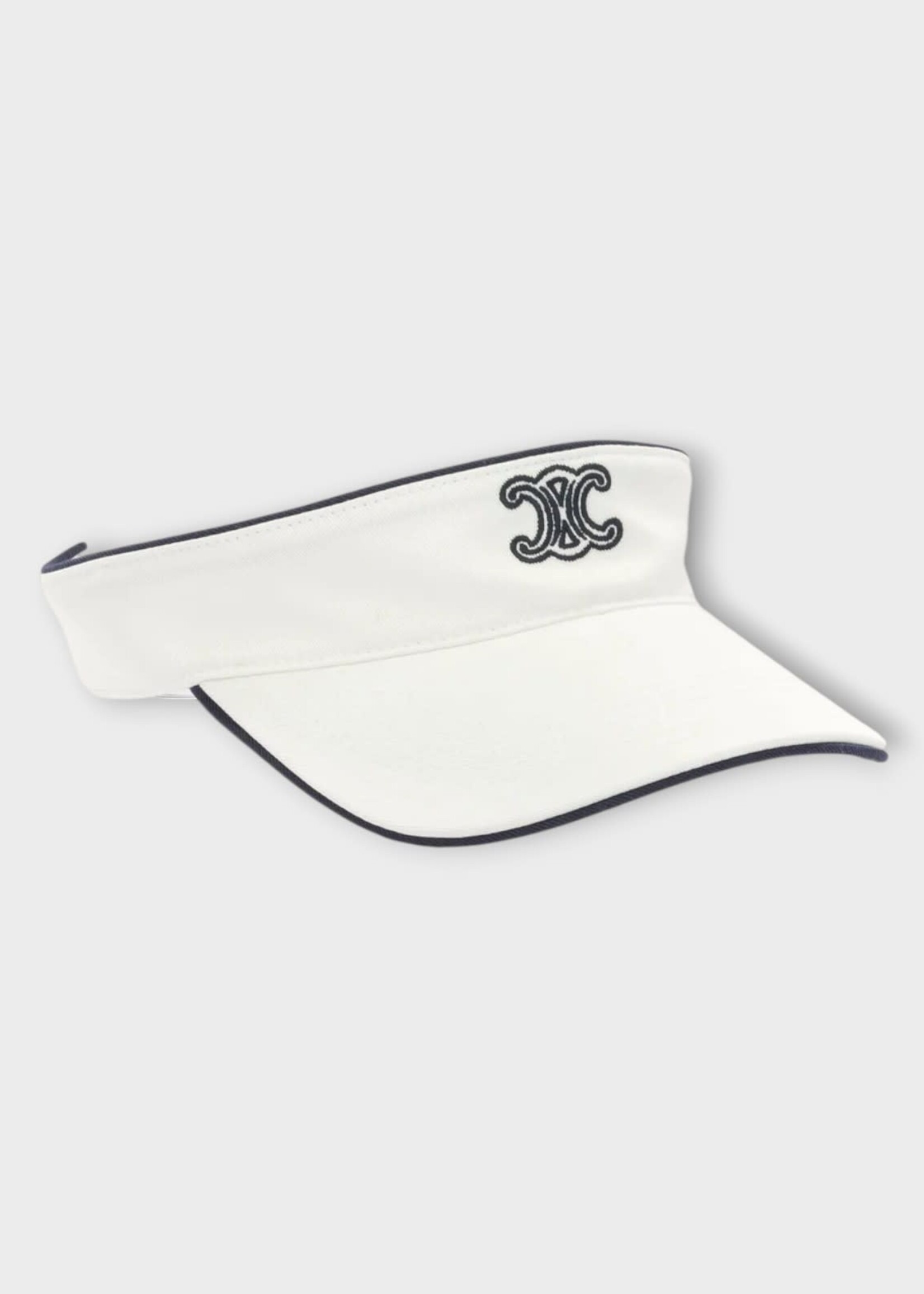 Celine Celine Hat, White, Cotton Gabardine Triomphe Visor In White & Navy