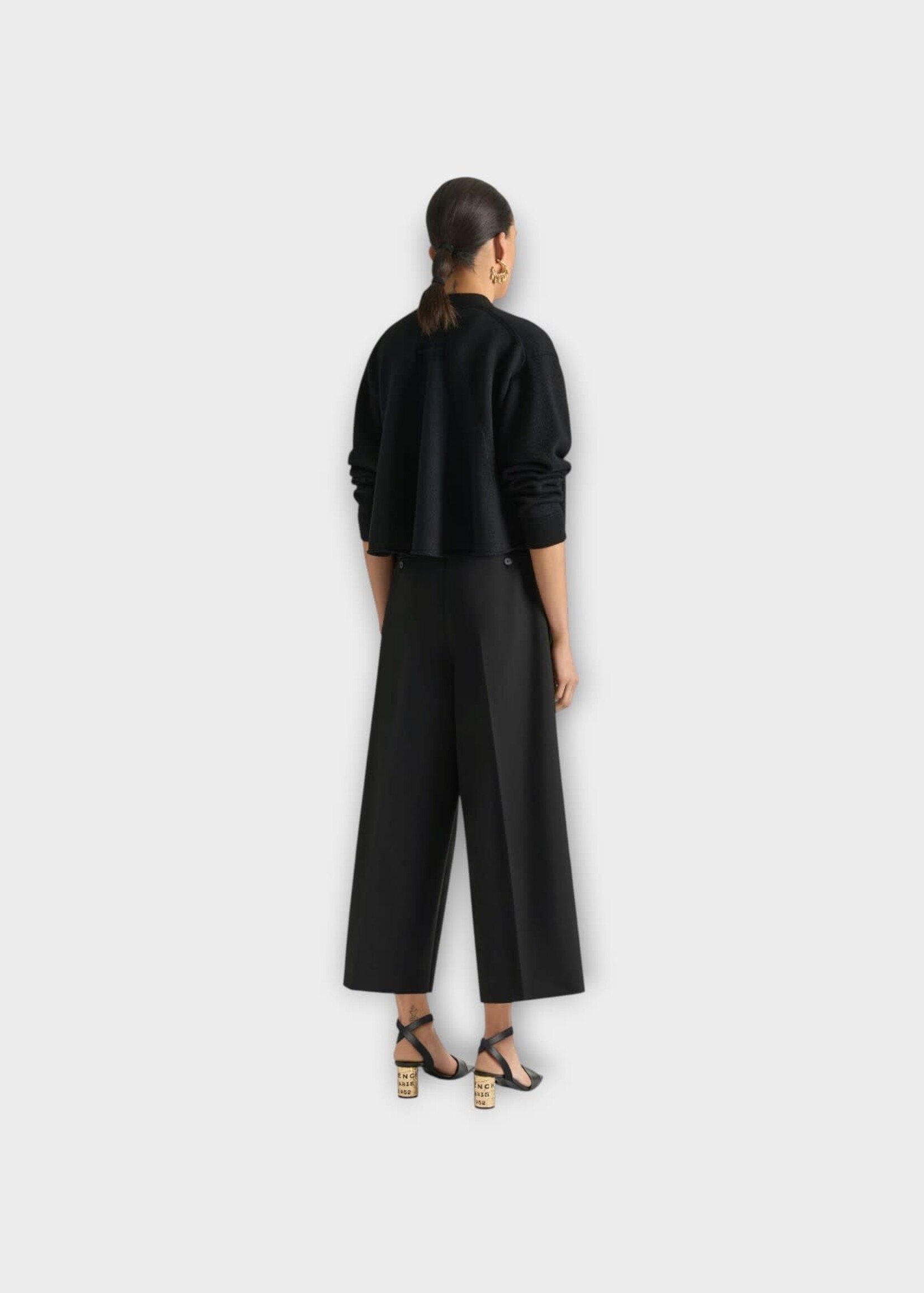 Givenchy Givenchy Knitwear, Black, Wool & Linen V-Neck Cardigan In Black w/ Patch Pockets