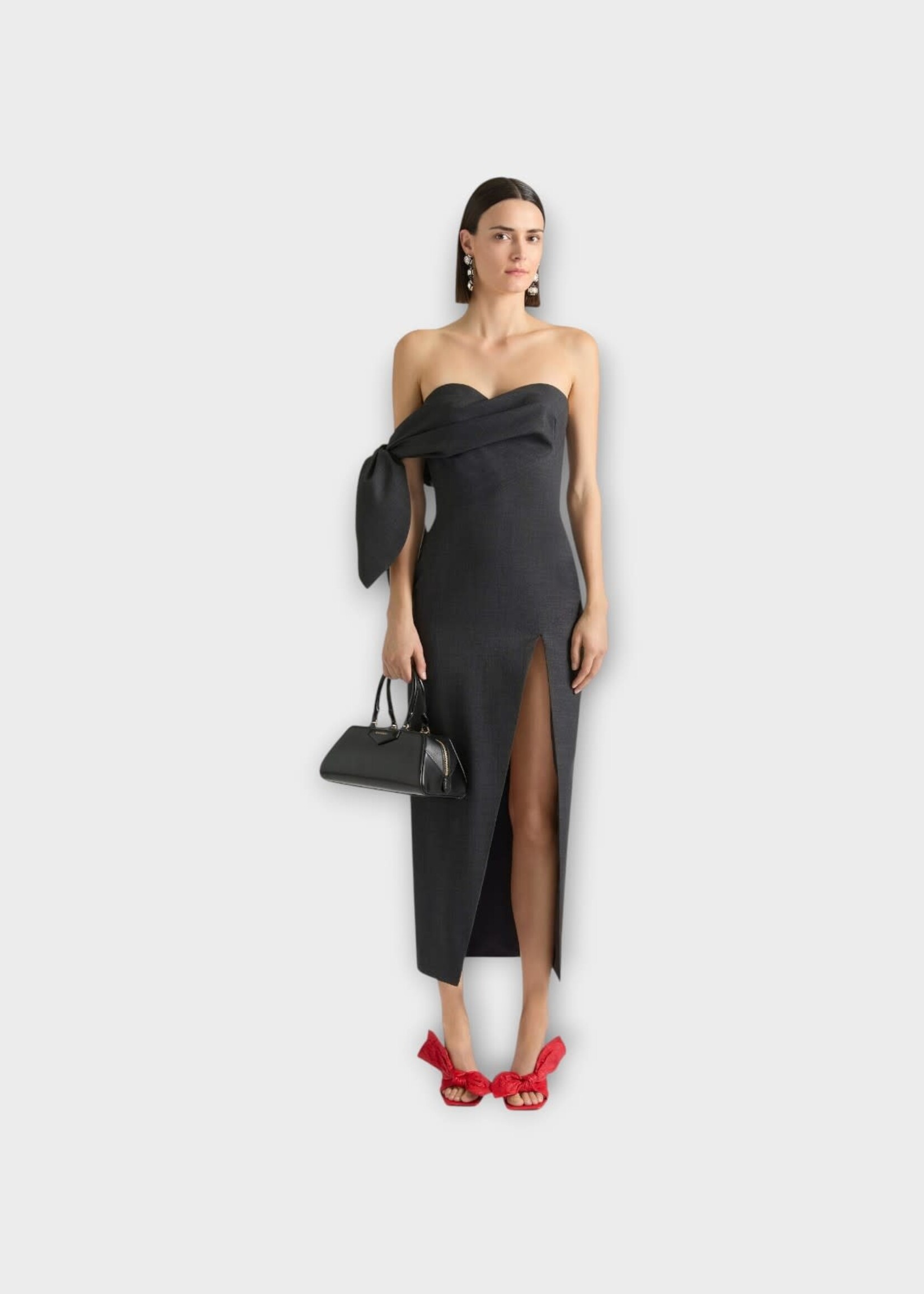 Givenchy Givenchy Dress, Grey, Wool Bustier Long Dress In Grey Mix w/ Bow Detail #21