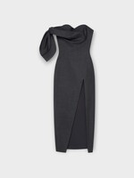 Givenchy Givenchy Dress, Grey, Wool Bustier Long Dress In Grey Mix w/ Bow Detail #21