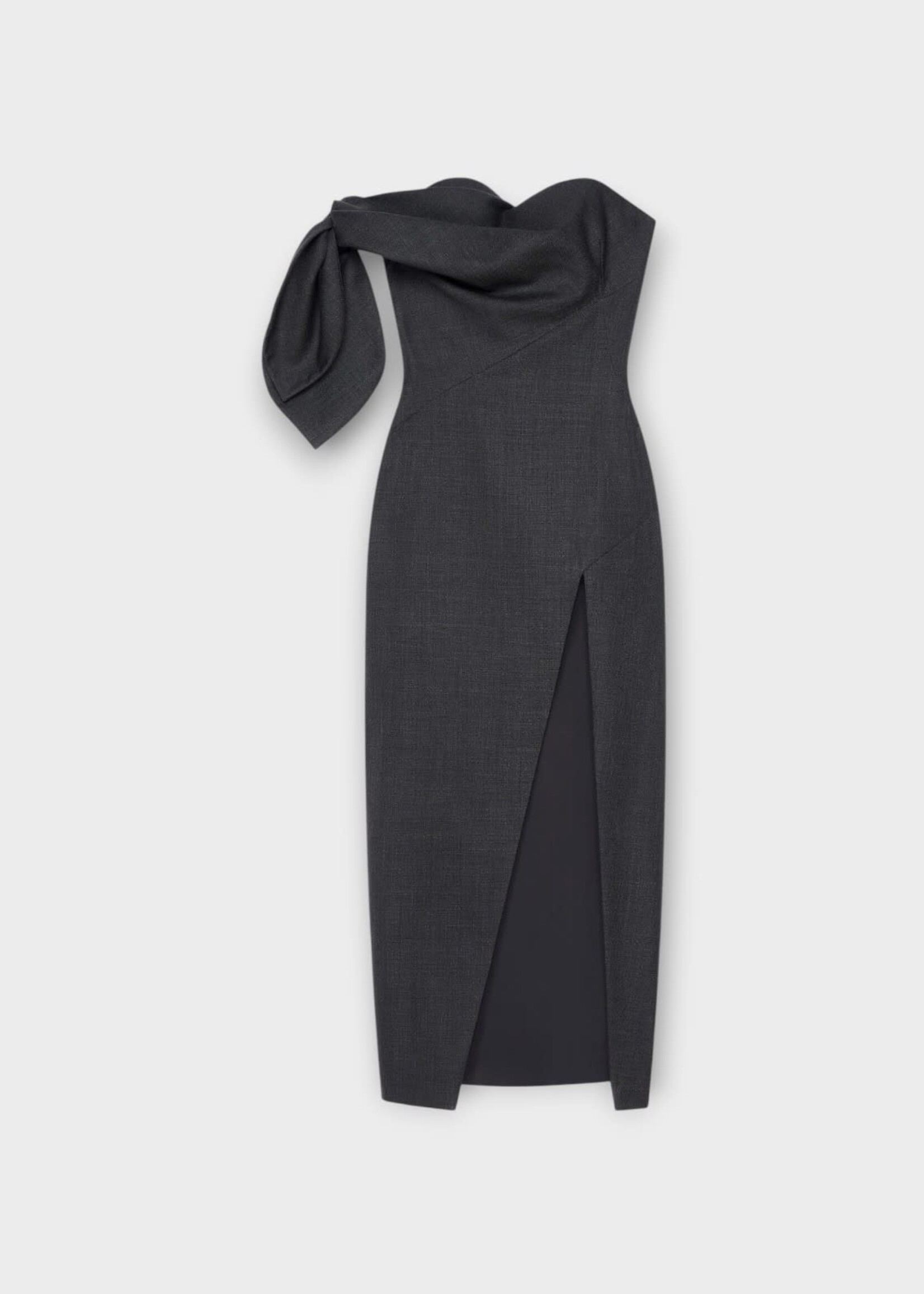 Givenchy Givenchy Dress, Grey, Wool Bustier Long Dress In Grey Mix w/ Bow Detail #21