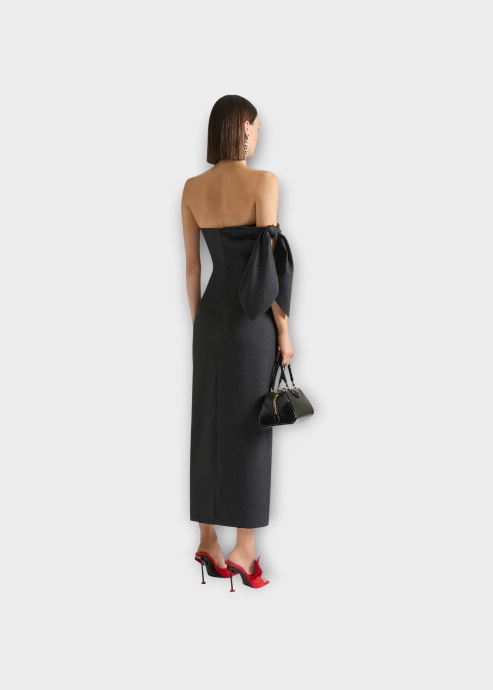 Givenchy Givenchy Dress, Grey, Wool Bustier Long Dress In Grey Mix w/ Bow Detail #21