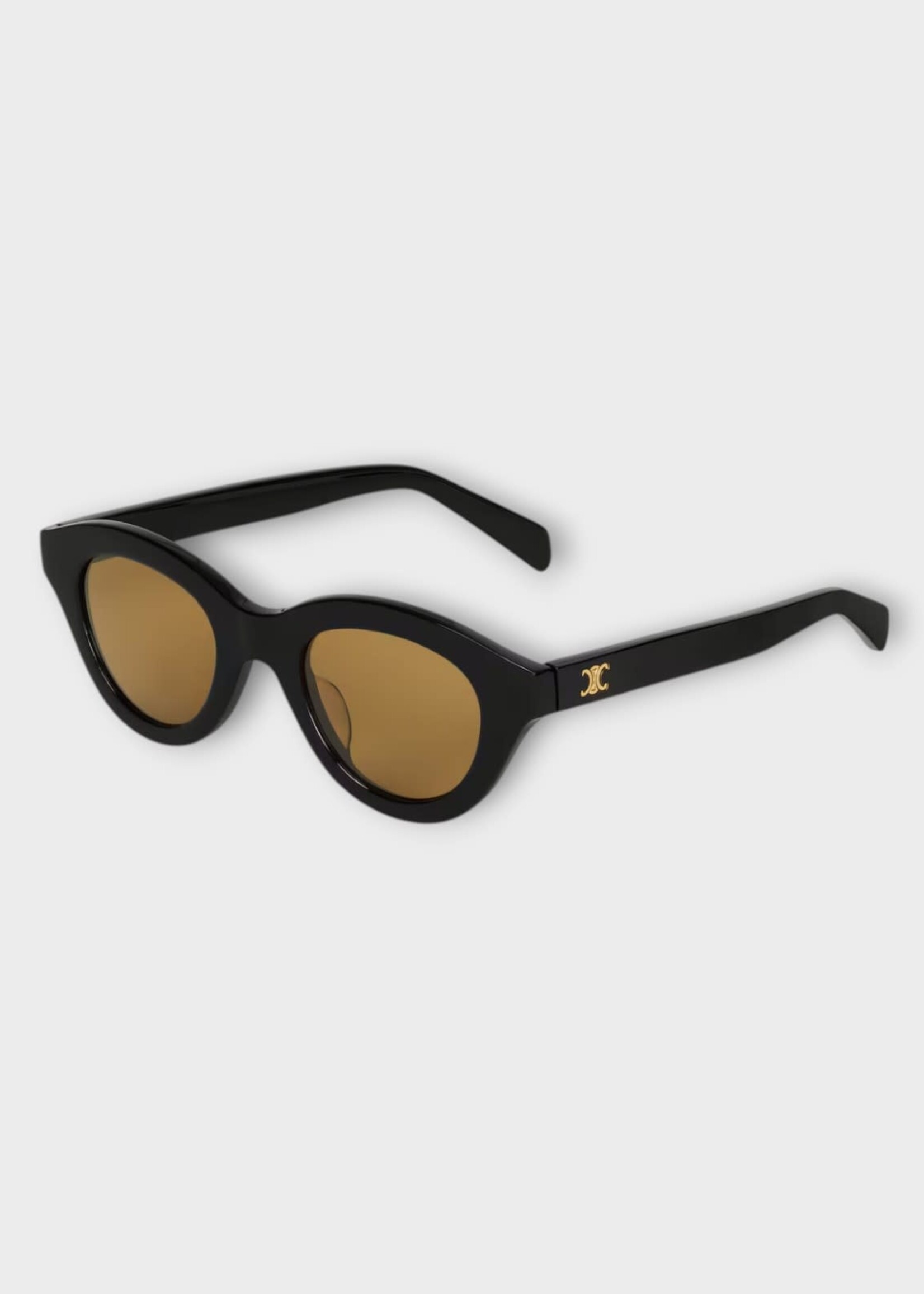Celine Celine Sunglasses, Black, Triomphe Mini 01 Round Acetate Frame In Black w/ Nicotine Lenses