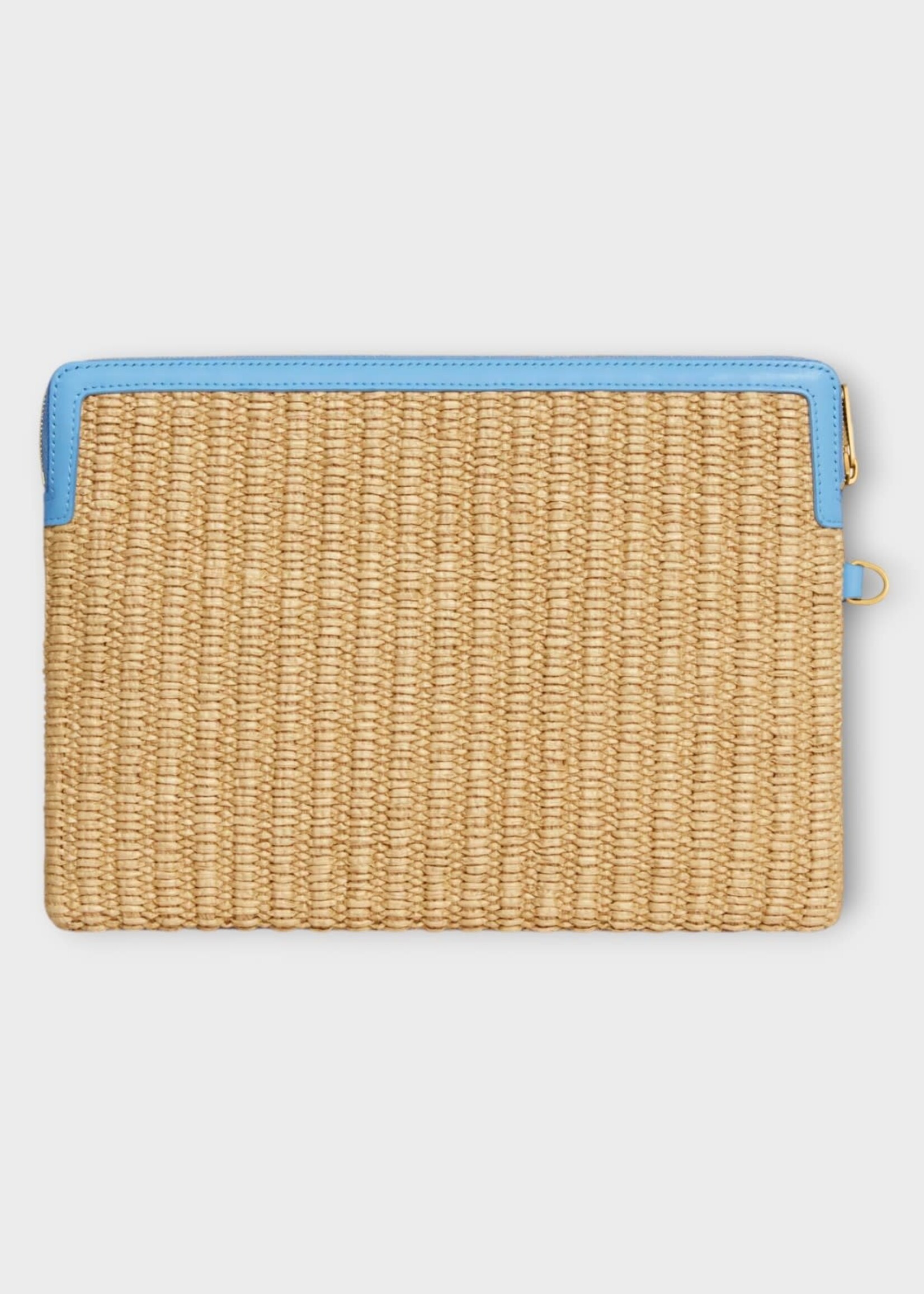 Celine Celine Bag, Beige, Raffia Small Pouch in Natural  & Sky Blue w/ Strap