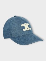 Celine Celine Hat, Blue, Rigid Cotton Denim Triomphe Baseball Cap In Dark Union Wash
