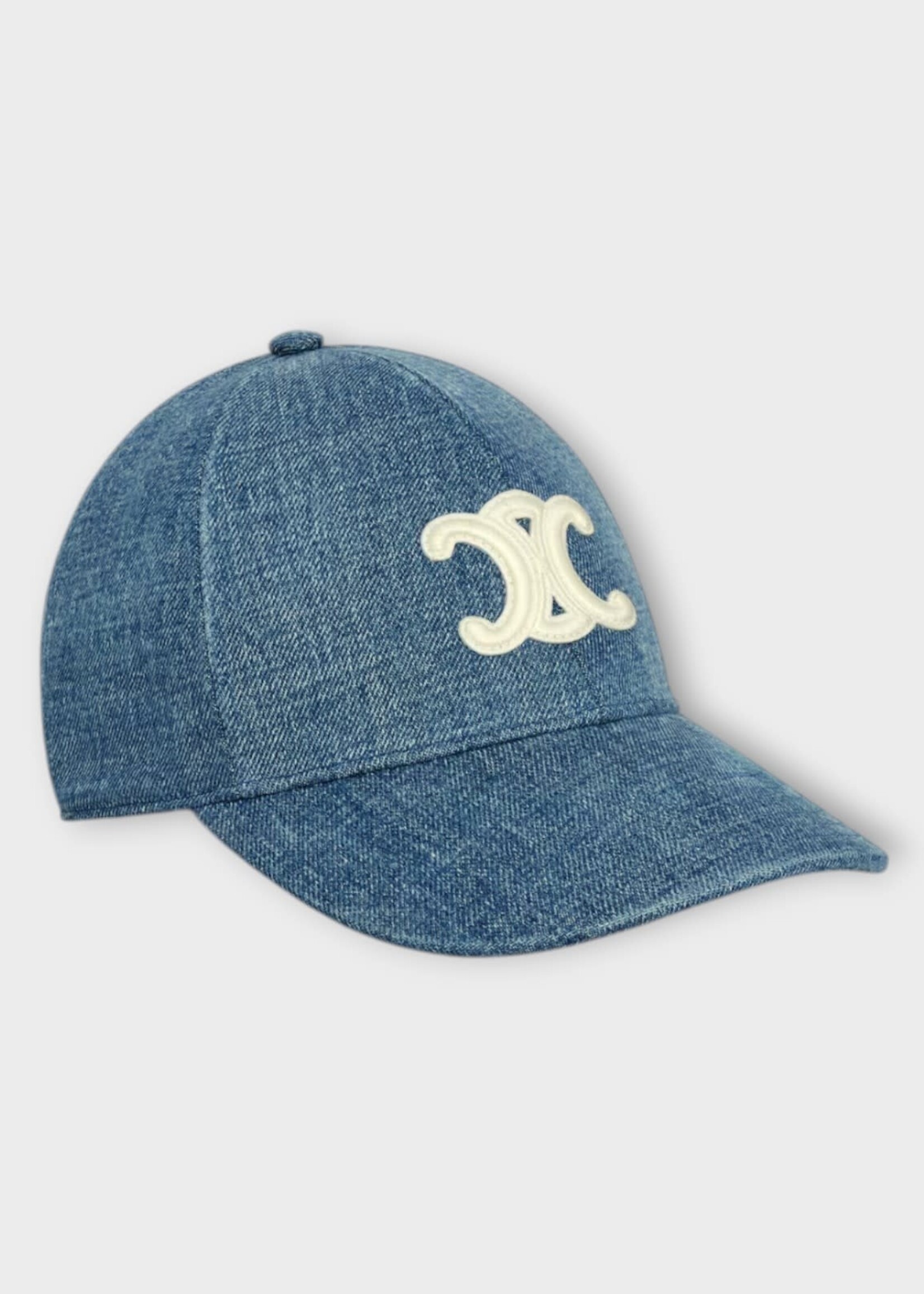 Celine Celine Hat, Blue, Rigid Cotton Denim Triomphe Baseball Cap In Dark Union Wash