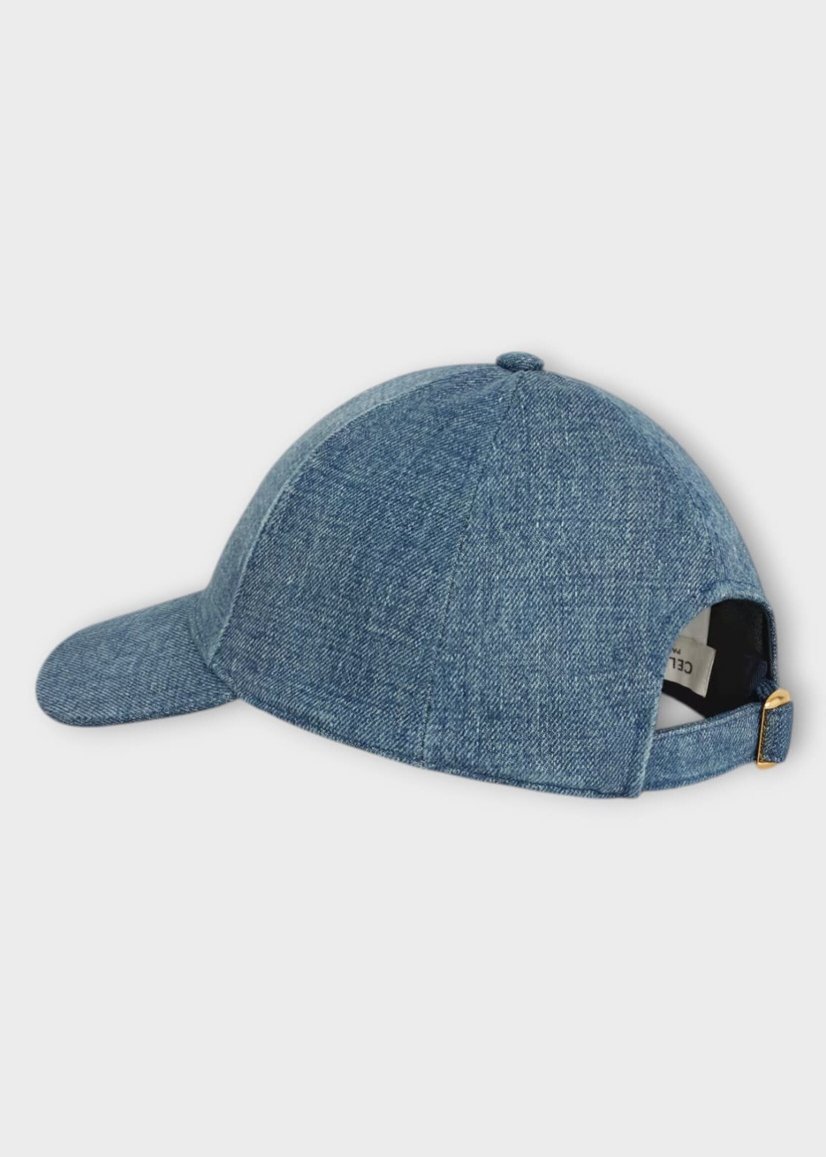 Celine Celine Hat, Blue, Rigid Cotton Denim Triomphe Baseball Cap In Dark Union Wash