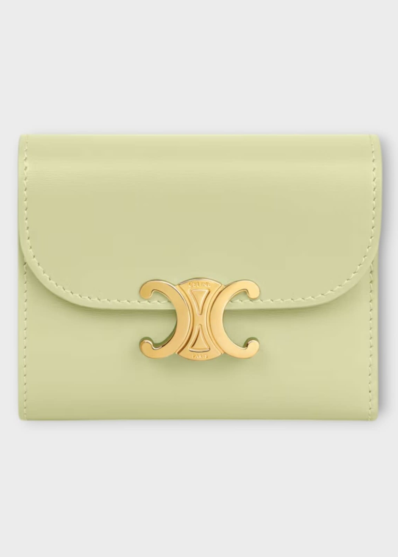 Celine Celine Wallet, Soft Lime, Small Flap Wallet Shiny Calfskin In Soft Lime