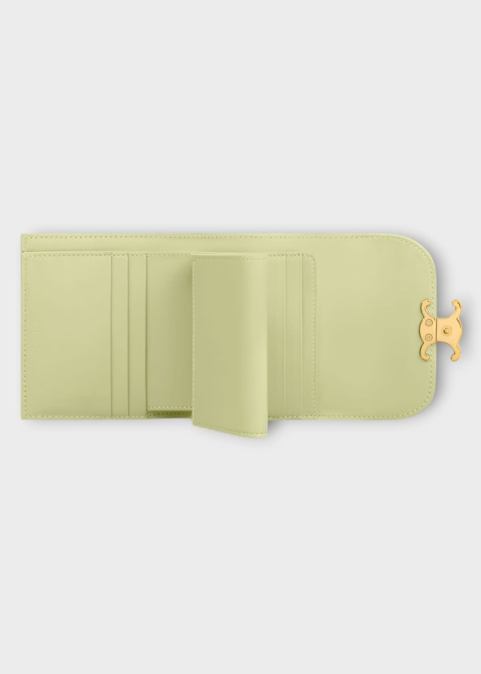 Celine Celine Wallet, Soft Lime, Small Flap Wallet Shiny Calfskin In Soft Lime