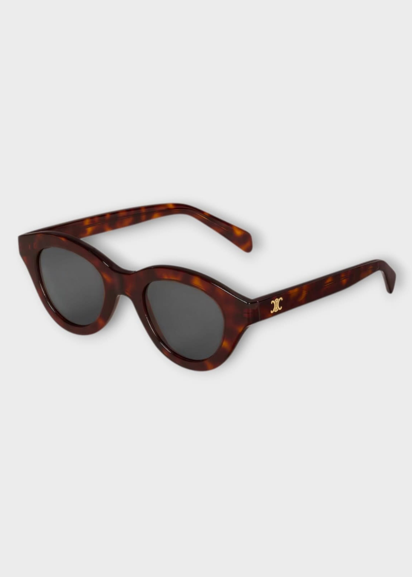 Celine Celine Sunglasses, Brown, Triomphe Mini 01 Round Acetate Frame In Red Havana w/ Smoke Lenses
