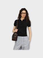 Alexandra Golovanoff AGT Knitwear, Lea Lin Cotton & Linen Short Sleeve Polo Sweater in Black