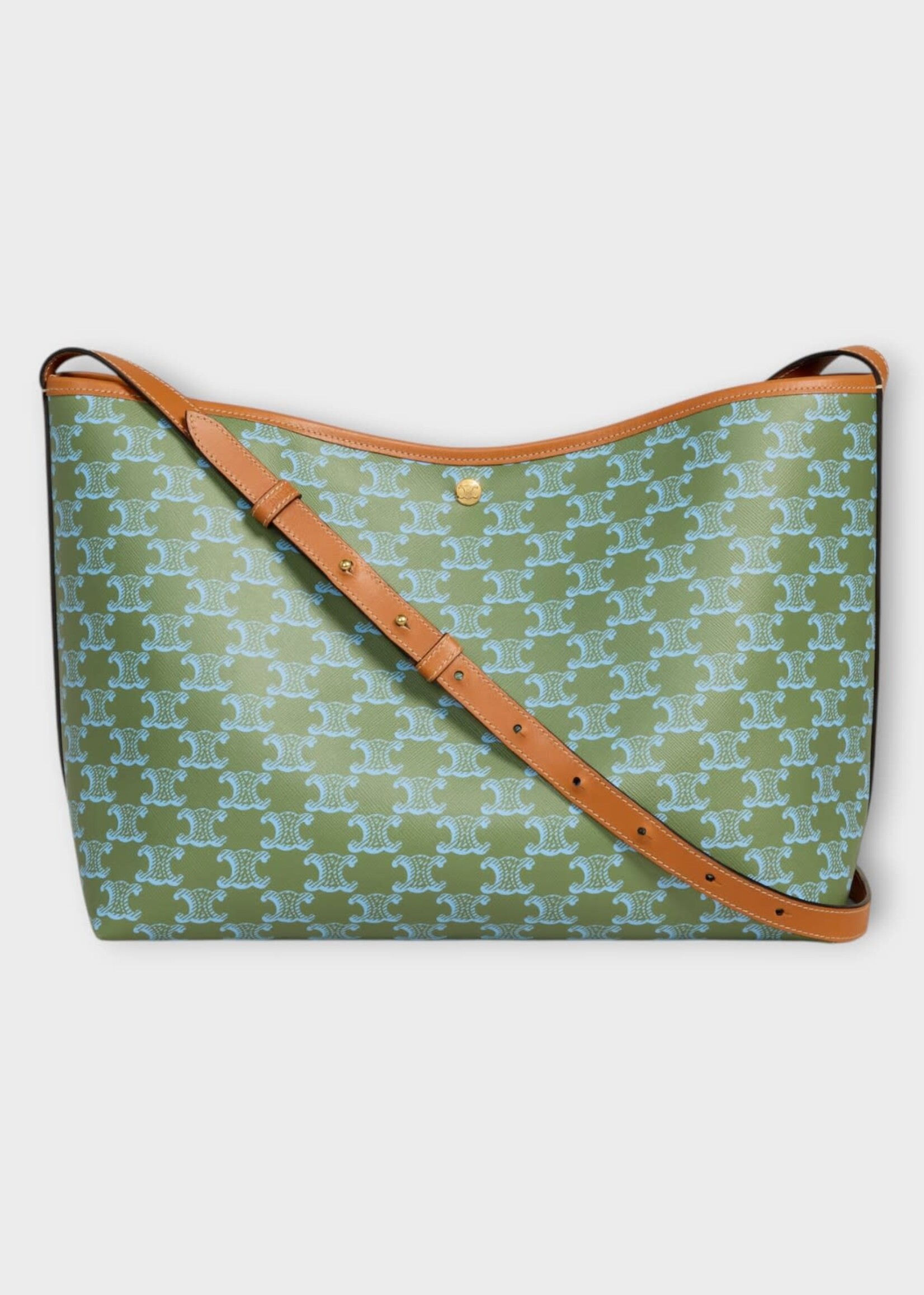 Celine Celine Bag, Print, Triomphe Canvas & Calfskin Soft Shopper In Light Kaki & Sky Blue