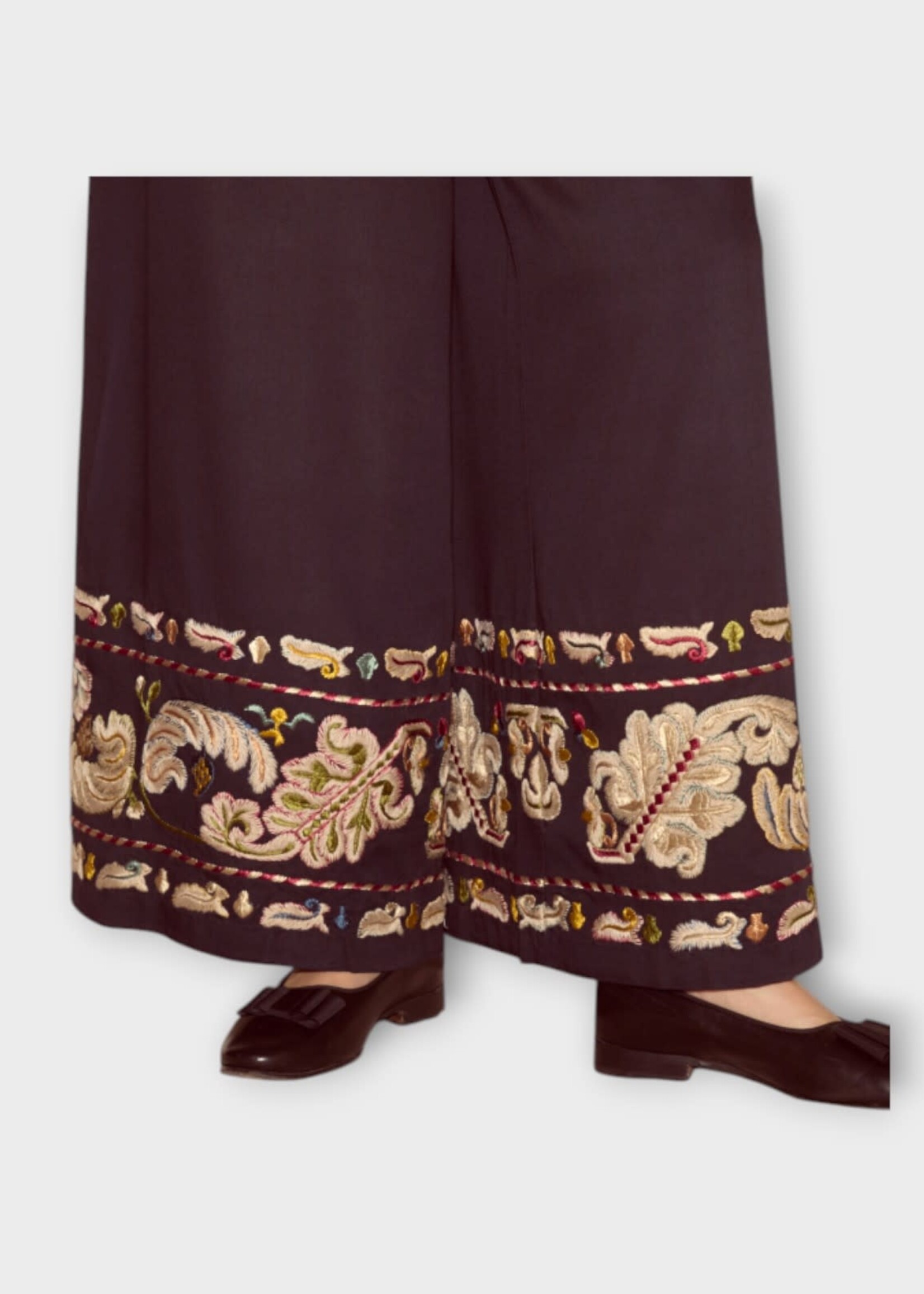 Bode Bode Trousers, Multi, Wide Leg Runner Pants w/ Feather Embroidery