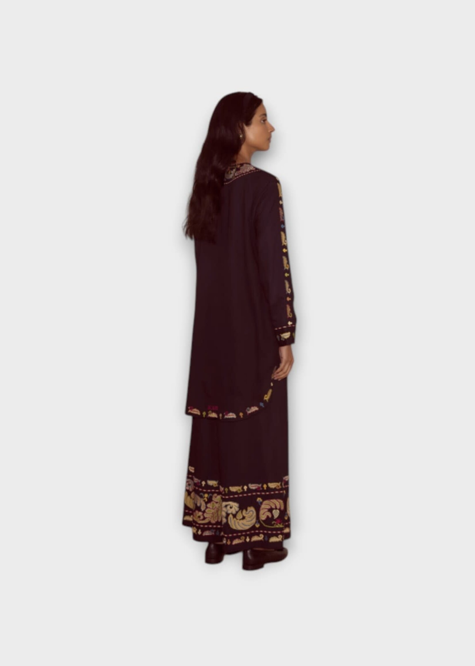 Bode Bode Jacket, Multi, V-Neck Paneled Runner Jacket w/ Feather Embroidery