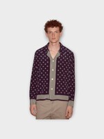Bode Bode Shirt, Print, Foyer Long Sleeve Shirt in Navy Blue w/ Diamond Pattern