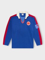 Bode Bode Polo, Blue, Lakewood V-Neck Long Sleeve Polo in Blue w/ Patches