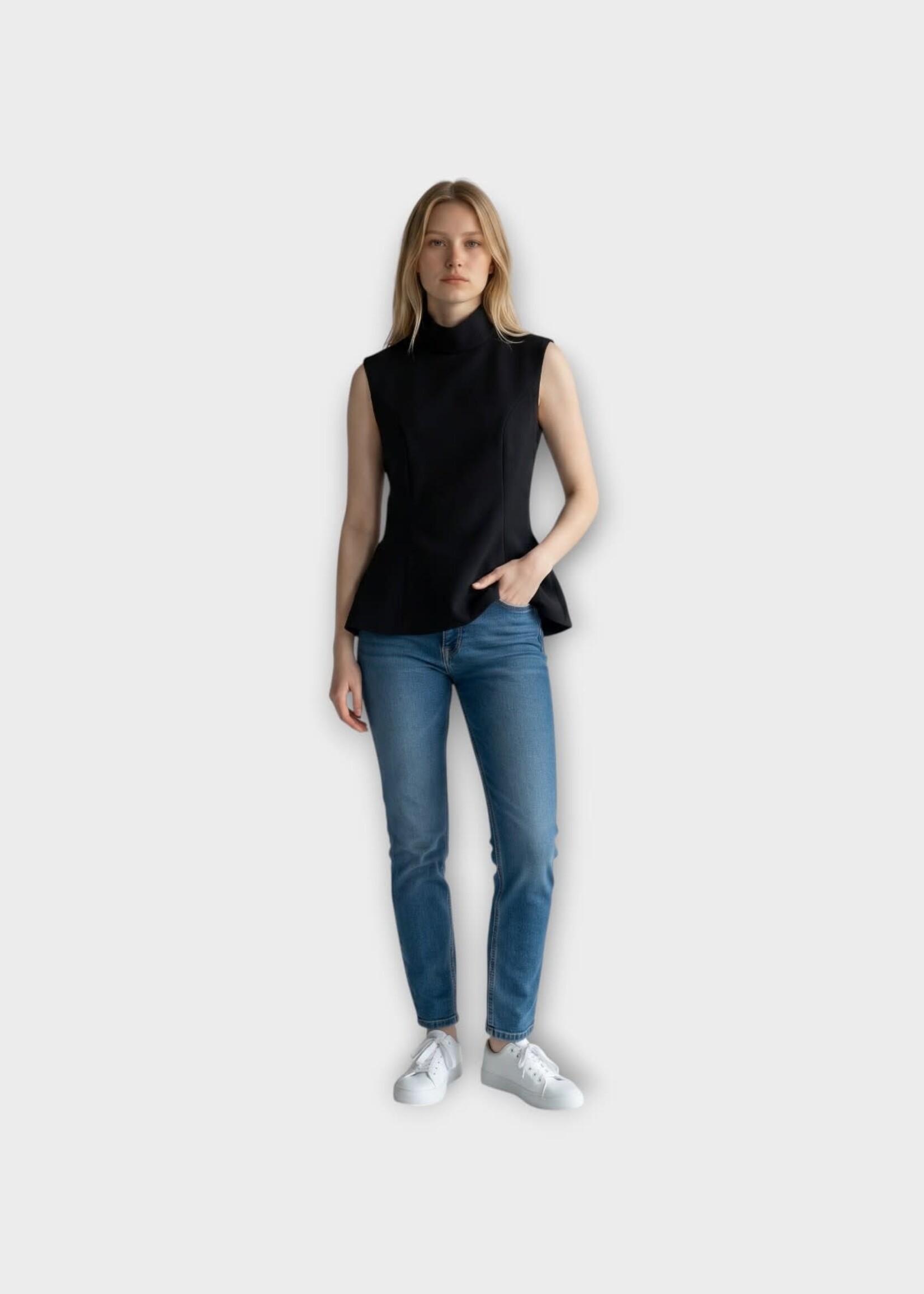 Marie Adam-Leenaerdt Marie Adam-Leenaerdt Top, Black, Velvet High Neck Sleeveless Body Top