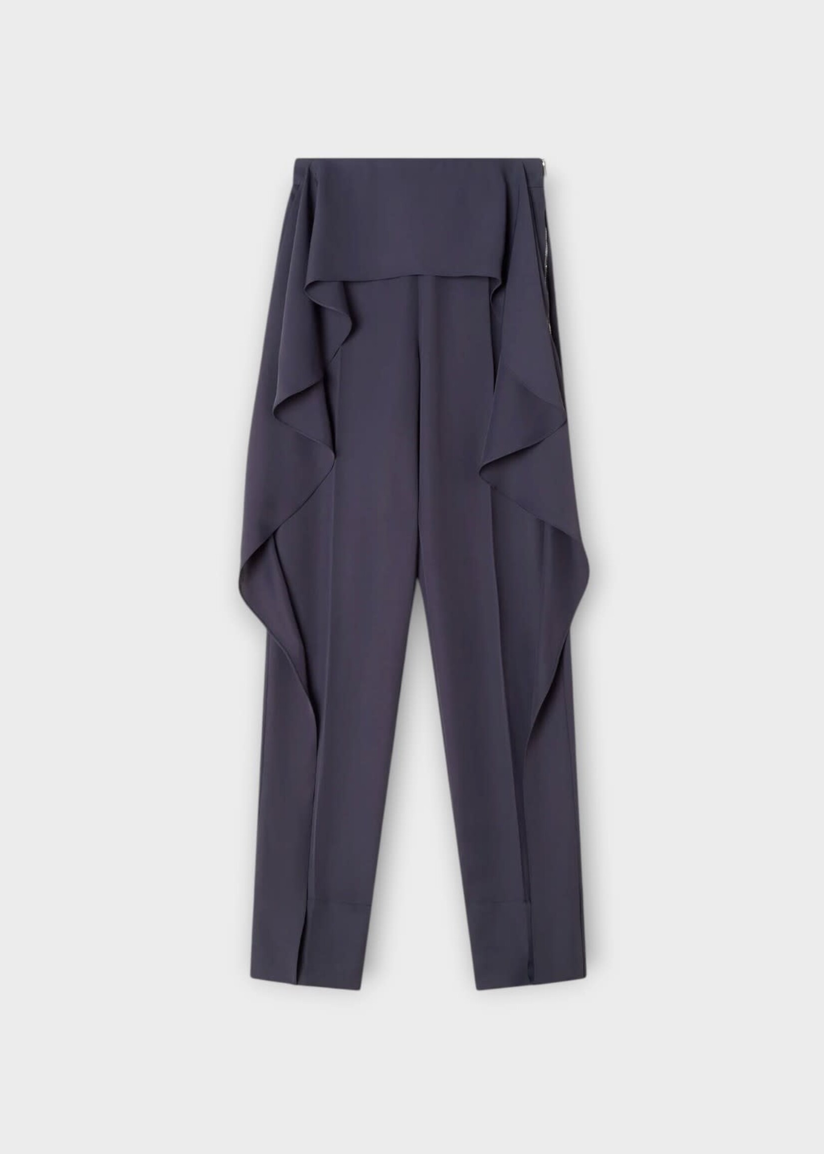 Lanvin Lanvin Trousers, Navy, High Waisted Frilled Twill Pants