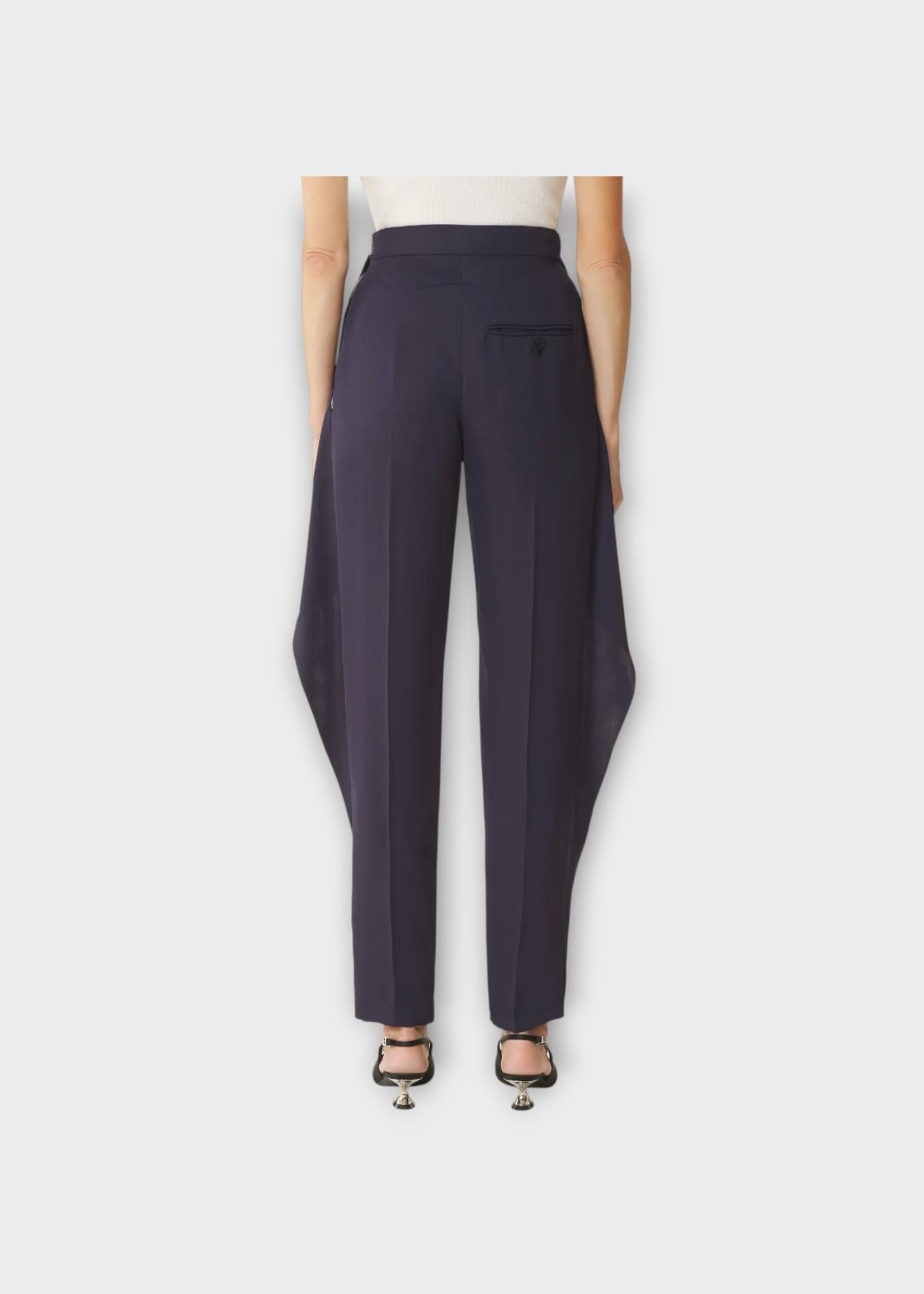 Lanvin Lanvin Trousers, Navy, High Waisted Frilled Twill Pants
