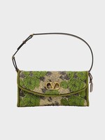 Valentino Valentino Bag, Multi, V-Logo Jacquard Small Shoulder Bag in Green Black & Gold w/ Floral Embroidery