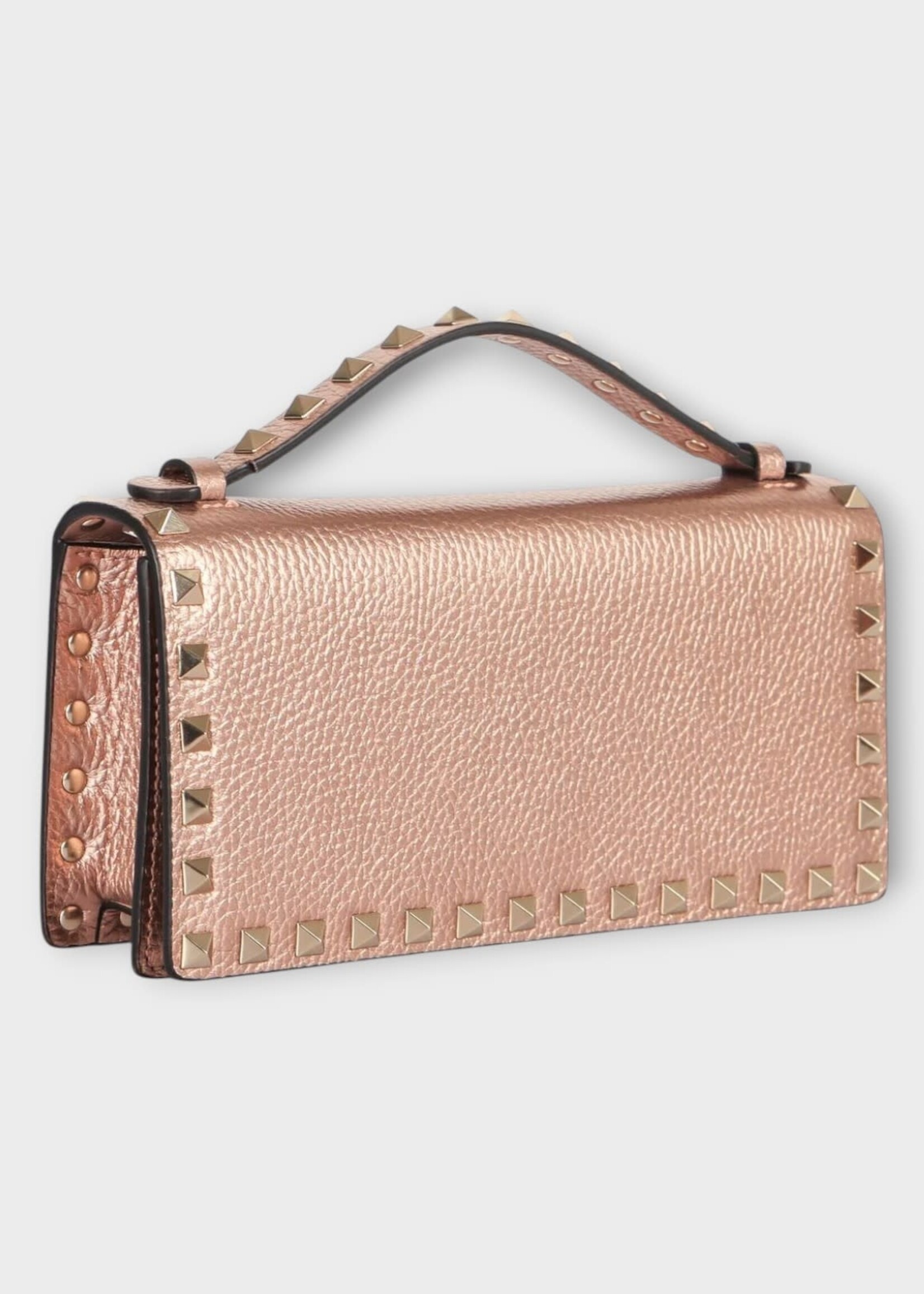 Valentino Valentino Wallet, Pink, Calf Leather Rockstud Wallet In Rose Cannelle w/ Chain