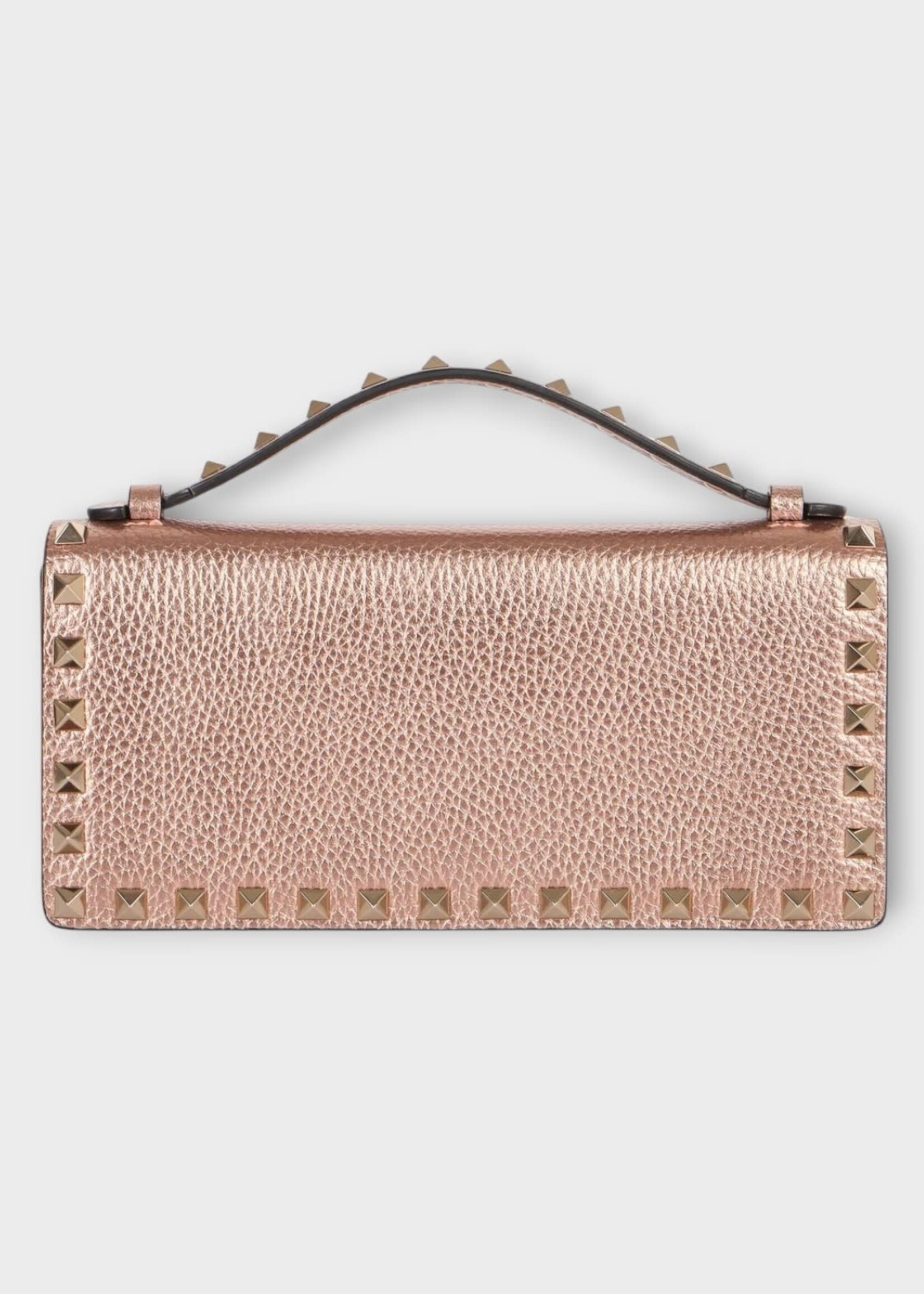 Valentino Valentino Wallet, Pink, Calf Leather Rockstud Wallet In Rose Cannelle w/ Chain