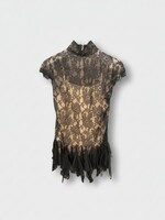 Valentino Valentino Dress, Multi, Macro Fiori Lace High Neck Short Sleeve Mini Dress In Black & Beige