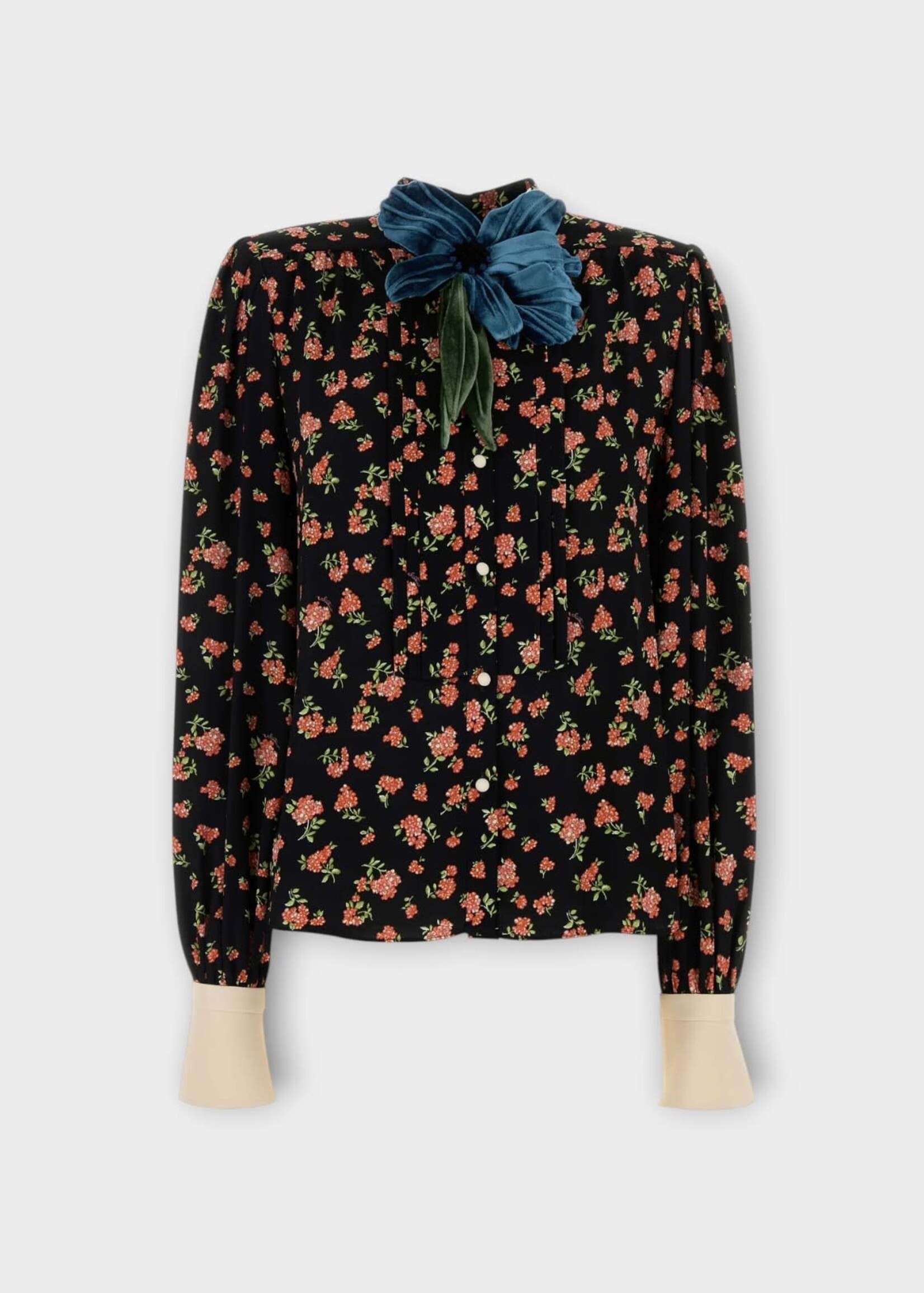 Valentino Valentino Shirt, Print, Embroidered Shirt In Black & Multicolor w/ Flower Print