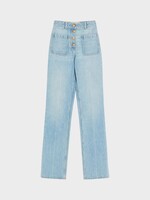 Valentino Valentino Trousers, Blue, High Waisted Straight Leg Denim Pants In Light Blue