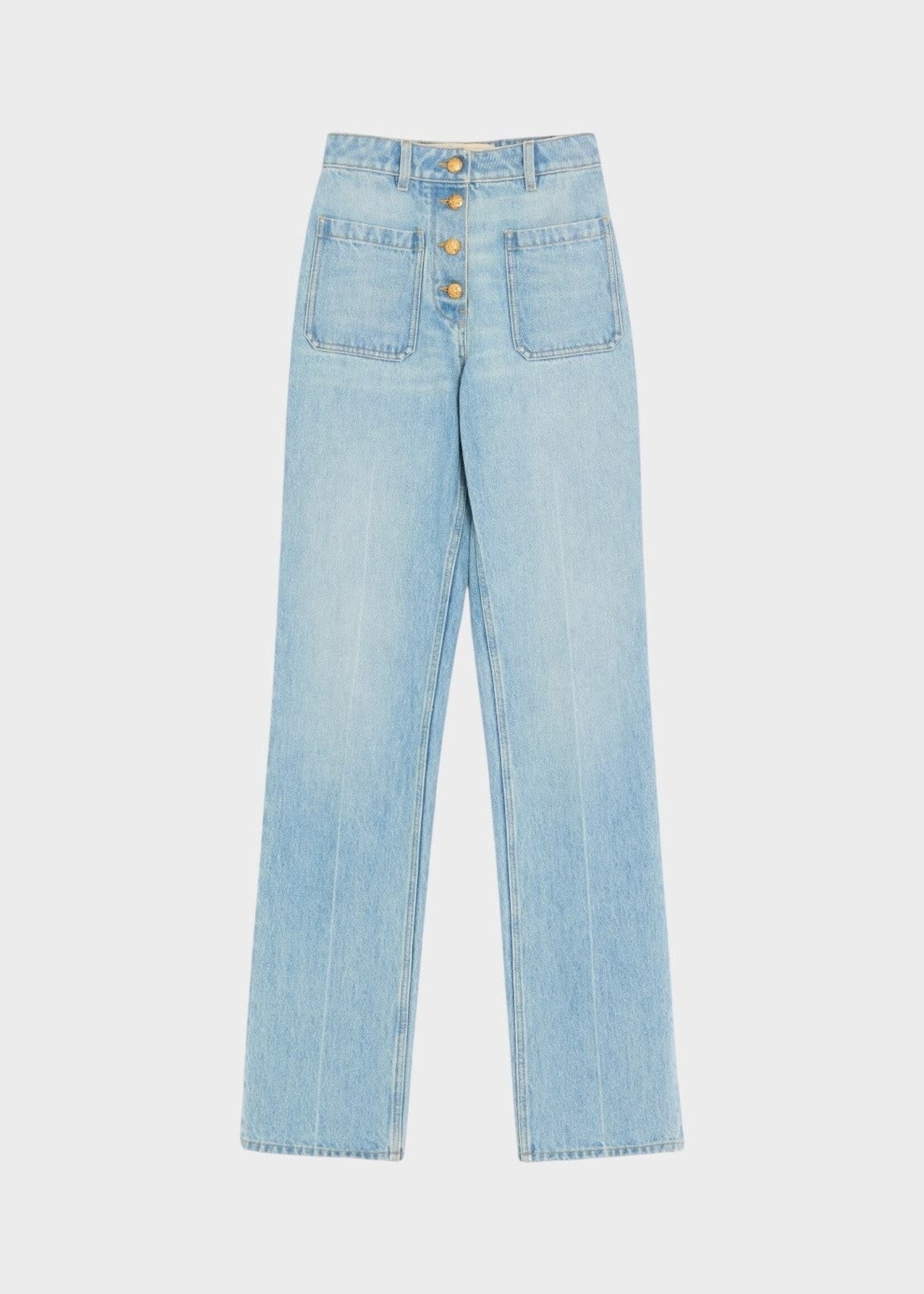 Valentino Valentino Trousers, Blue, High Waisted Straight Leg Denim Pants In Light Blue