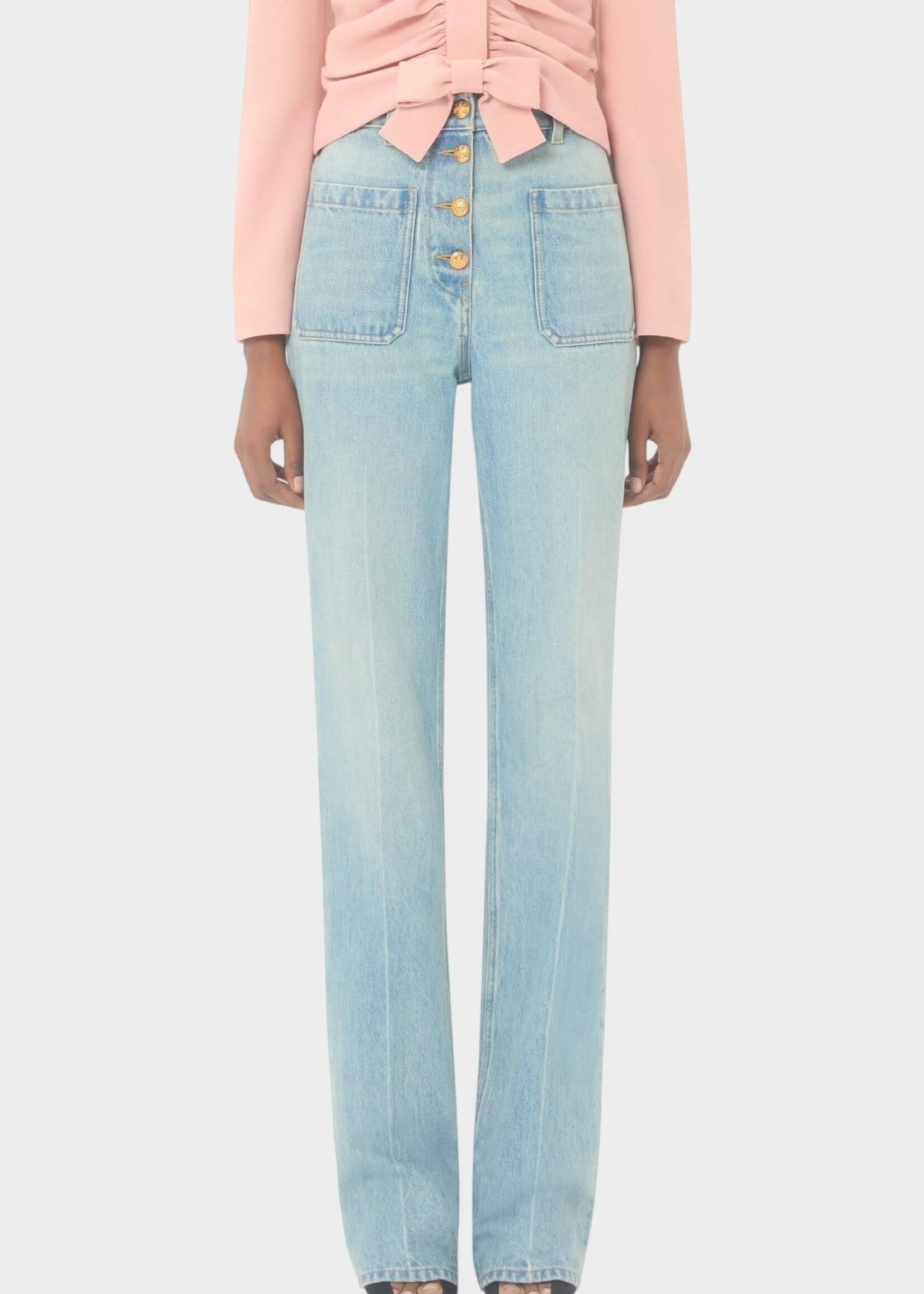 Valentino Valentino Trousers, Blue, High Waisted Straight Leg Denim Pants In Light Blue