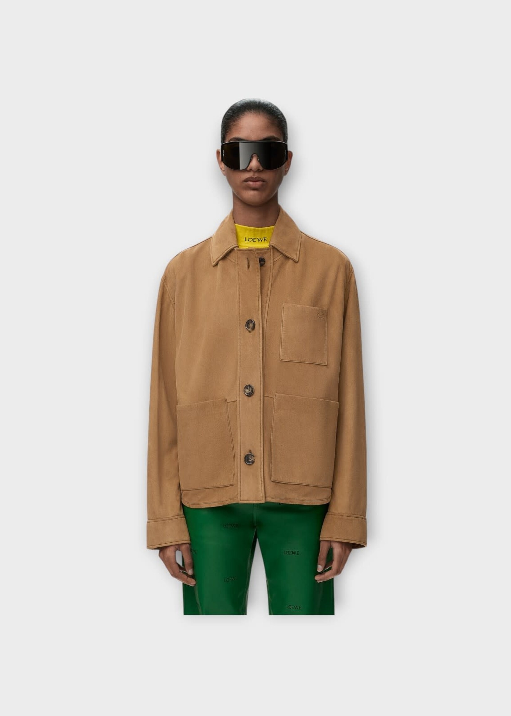 Loewe Loewe Jacket, Brown, Suede Leather Workwear Jacket In Tan