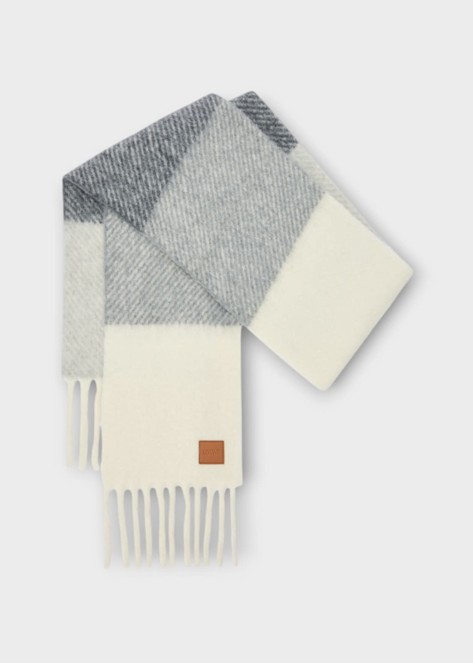 Loewe Loewe Scarf, Multi, Alpaca 27X212 Striped Scarf In Grey & White w/ Fringes