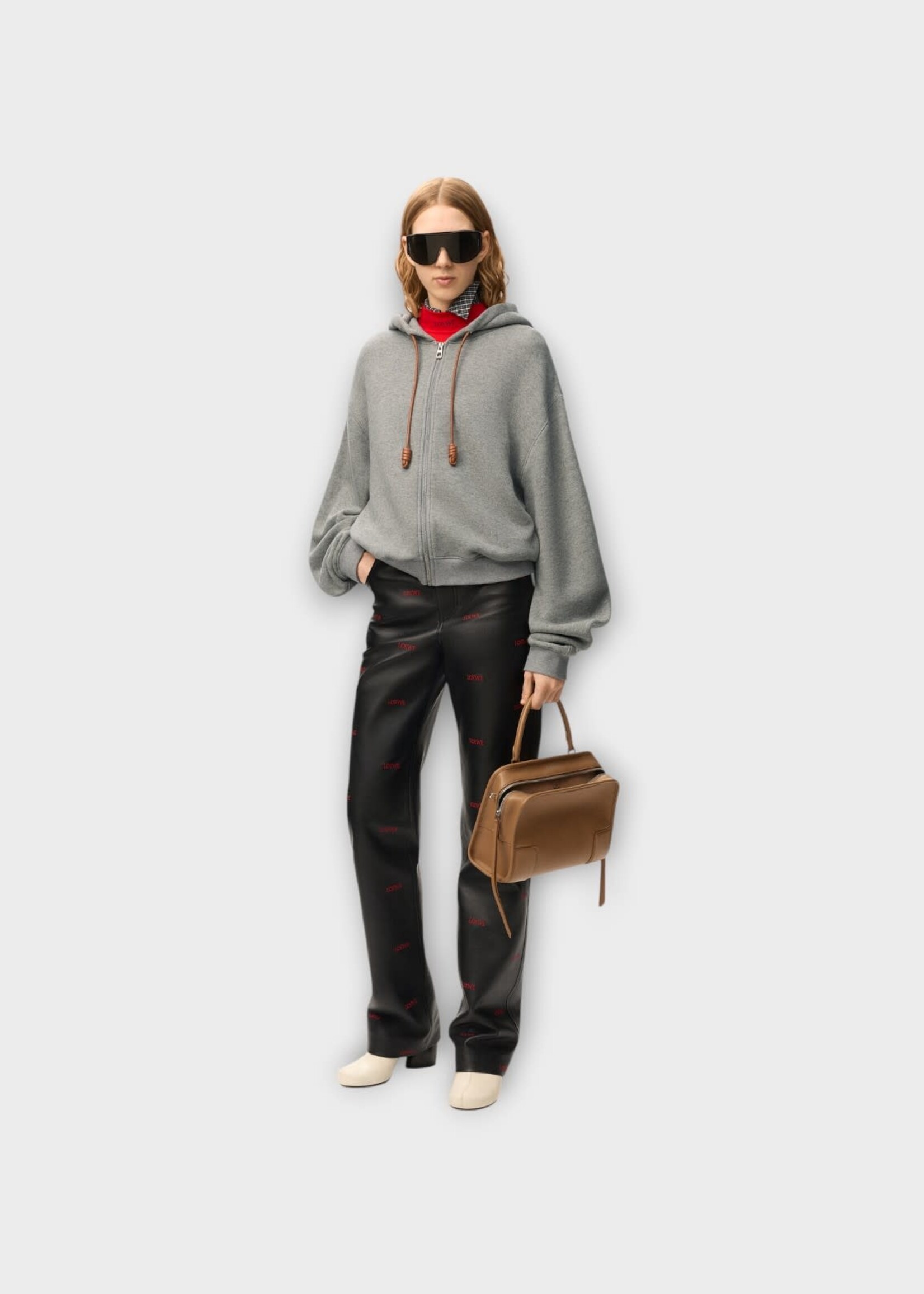 Loewe Loewe Sweatshirt, Grey, Flamenco Cotton & Cashmere Zipped Hoodie In Grey w/ Logo Embroidery