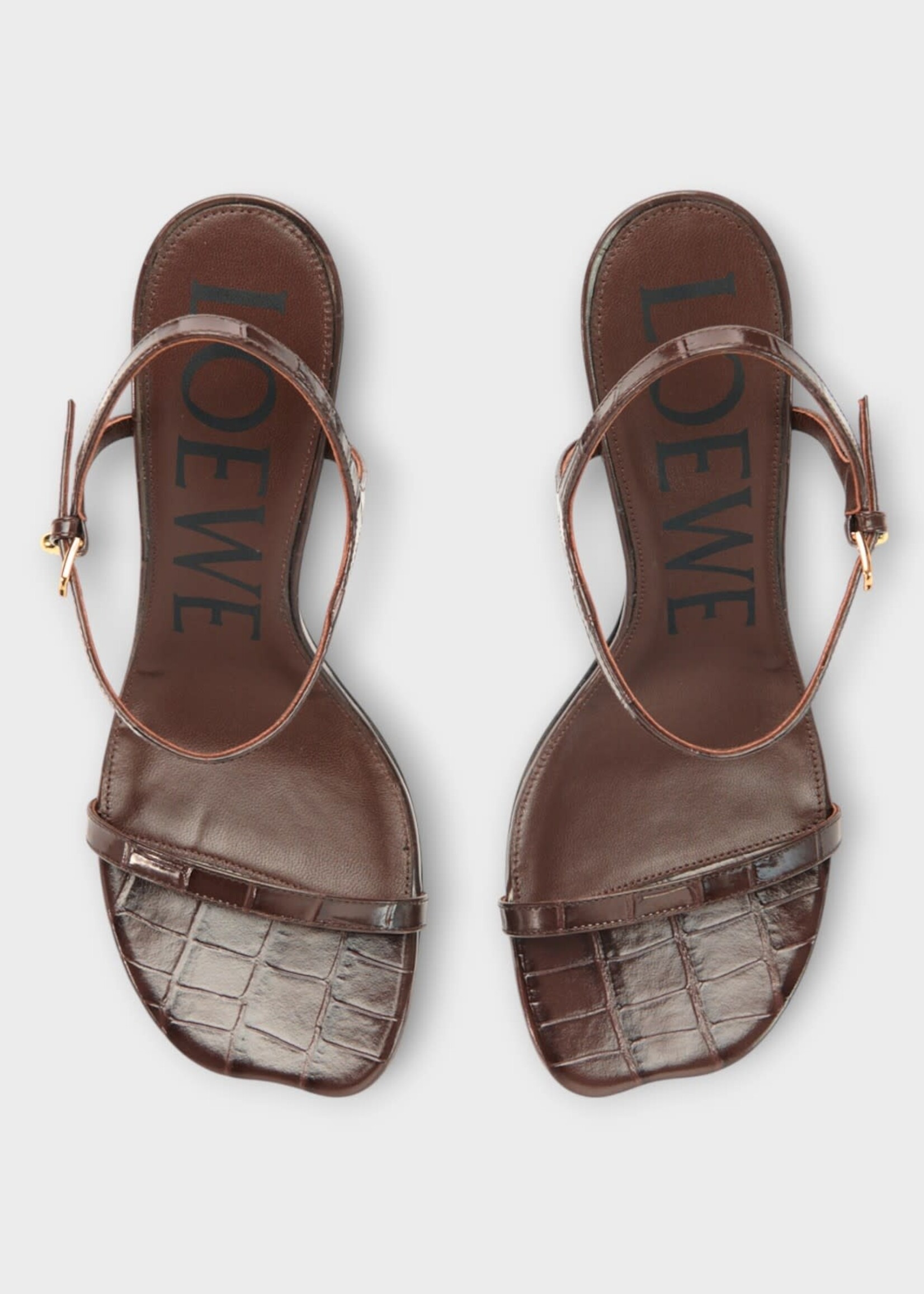 Loewe Loewe Sandals, Brown, Toy Sandal 90 Croc Embossed Leather In Dark Brown