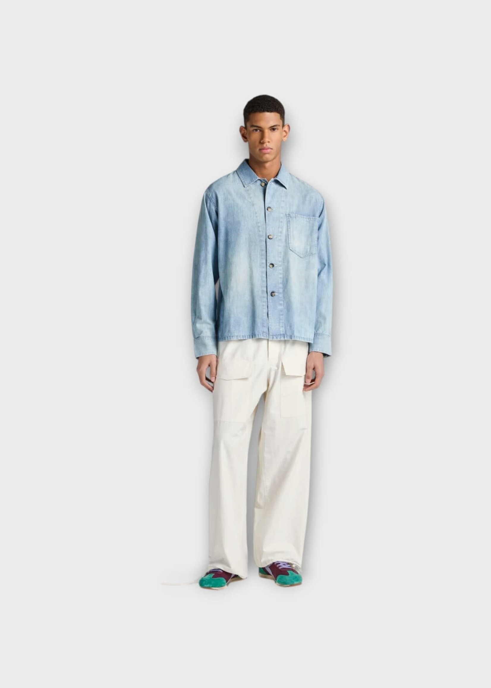 J.W. Anderson J.W.Anderson Shirt, Blue, Cotton Denim Slant Pocket Shirt In Pale Blue