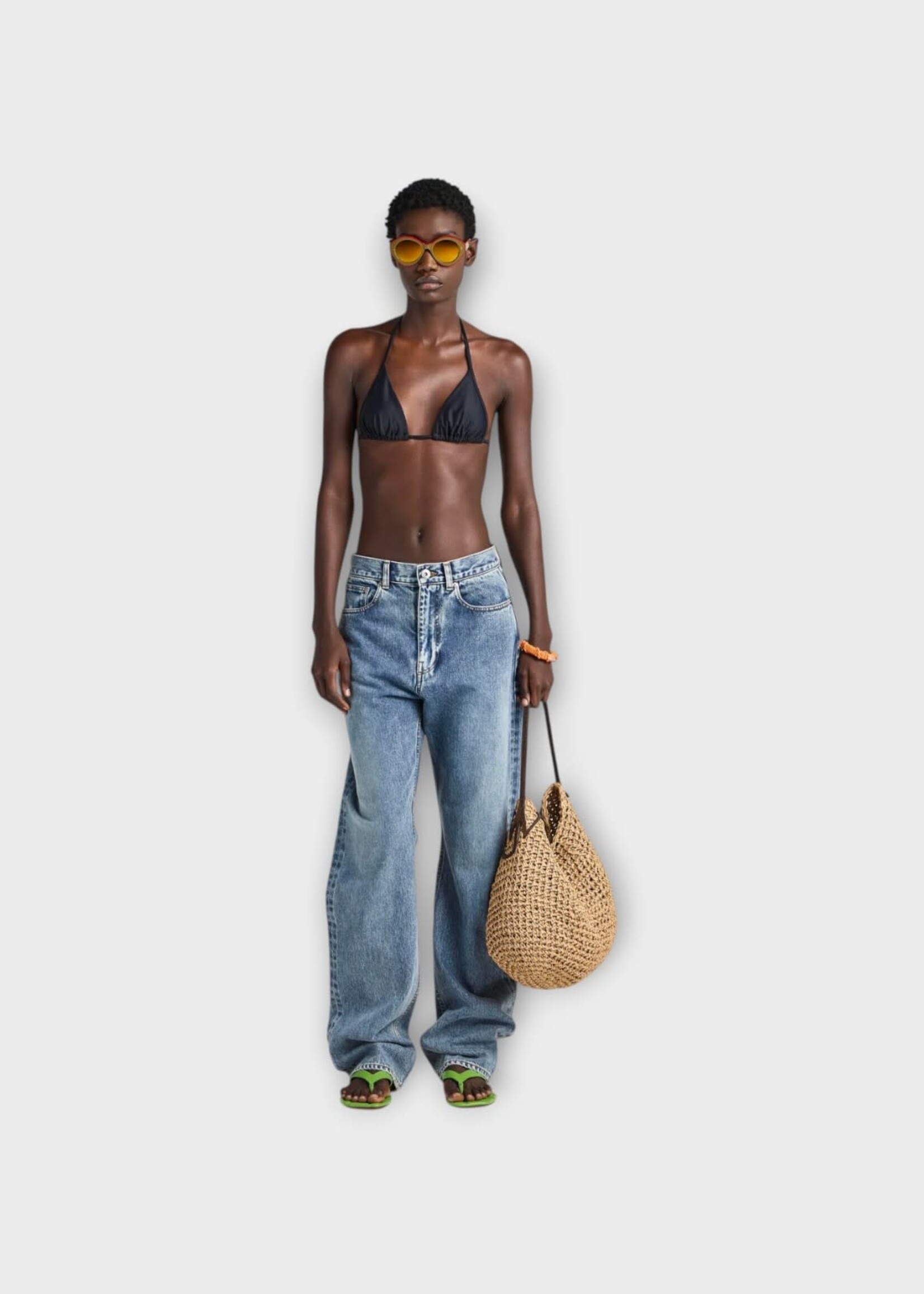 J.W. Anderson J.W.Anderson Swimwear, Multi, Side Tie Triangle Bikini Top In Black & Orange