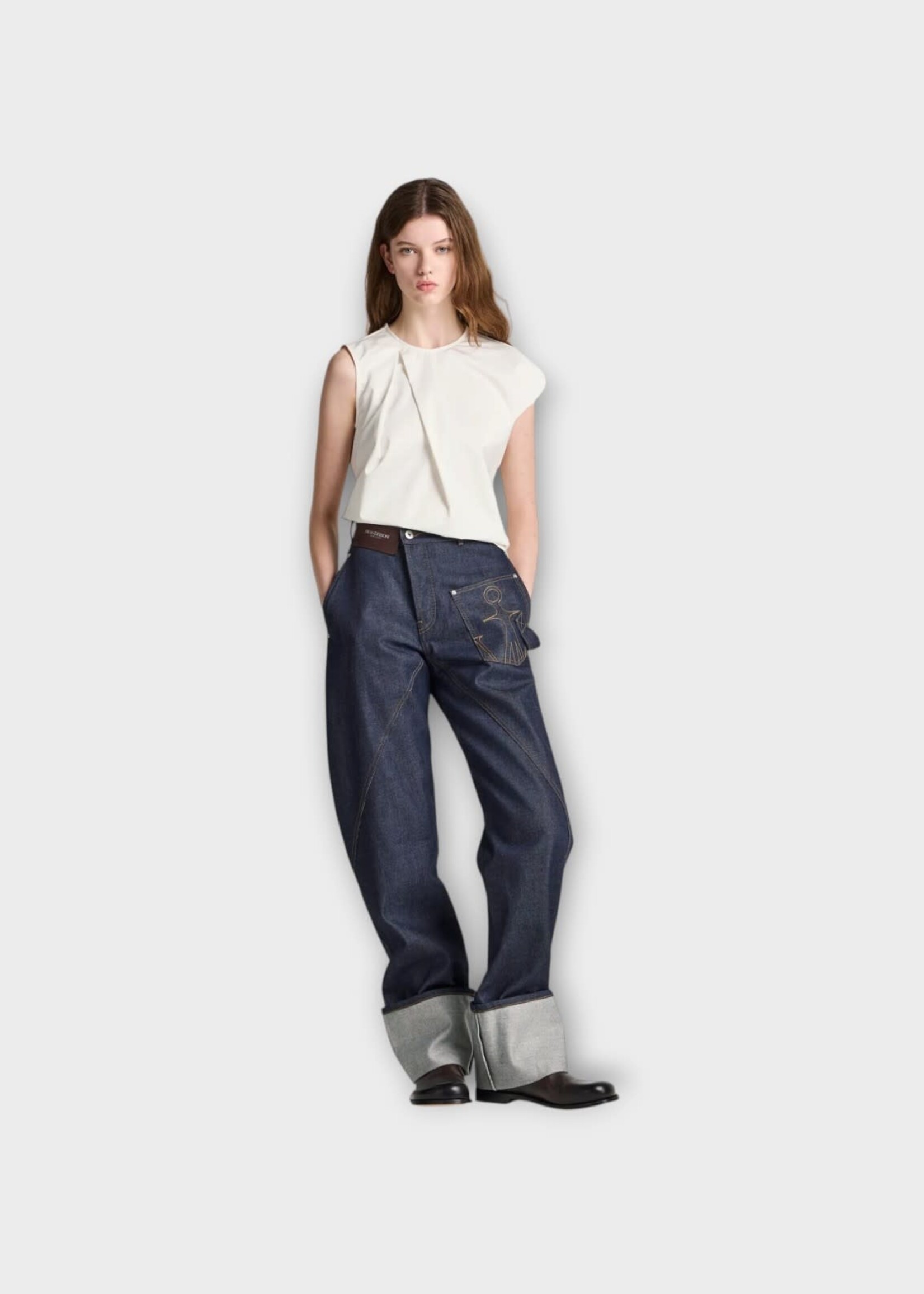 J.W. Anderson J.W.Anderson Jeans, Blue, Twisted Workwear Denim Pants In Indigo w/ Turnup