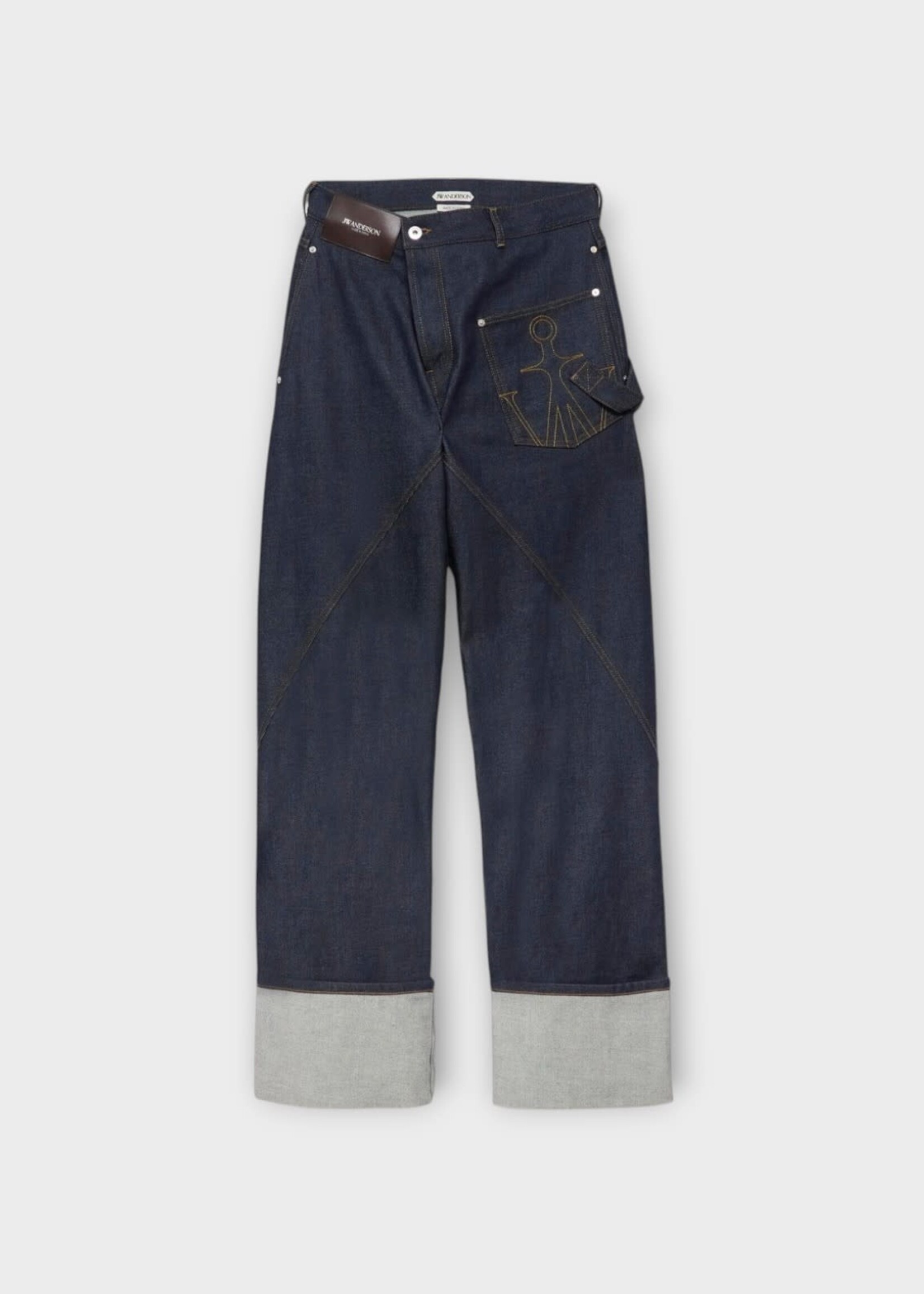 J.W. Anderson J.W.Anderson Jeans, Blue, Twisted Workwear Denim Pants In Indigo w/ Turnup