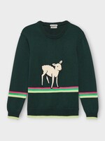 J.W. Anderson J.W.Anderson Knitwear, Green, Cotton Crew Neck Sheep Jumper In Dark Green