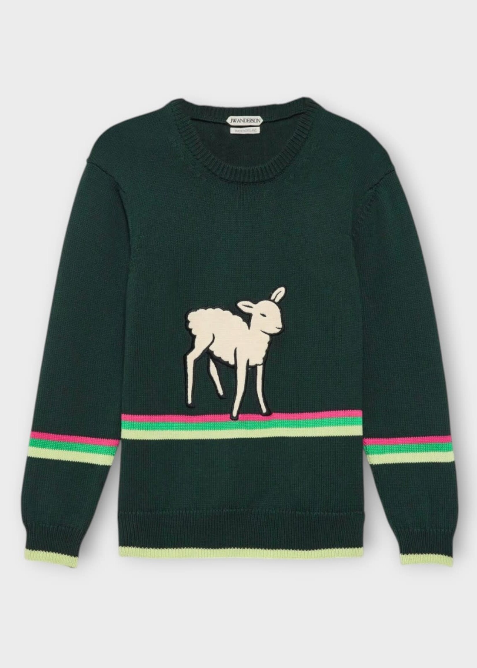 J.W. Anderson J.W.Anderson Knitwear, Green, Cotton Crew Neck Sheep Jumper In Dark Green