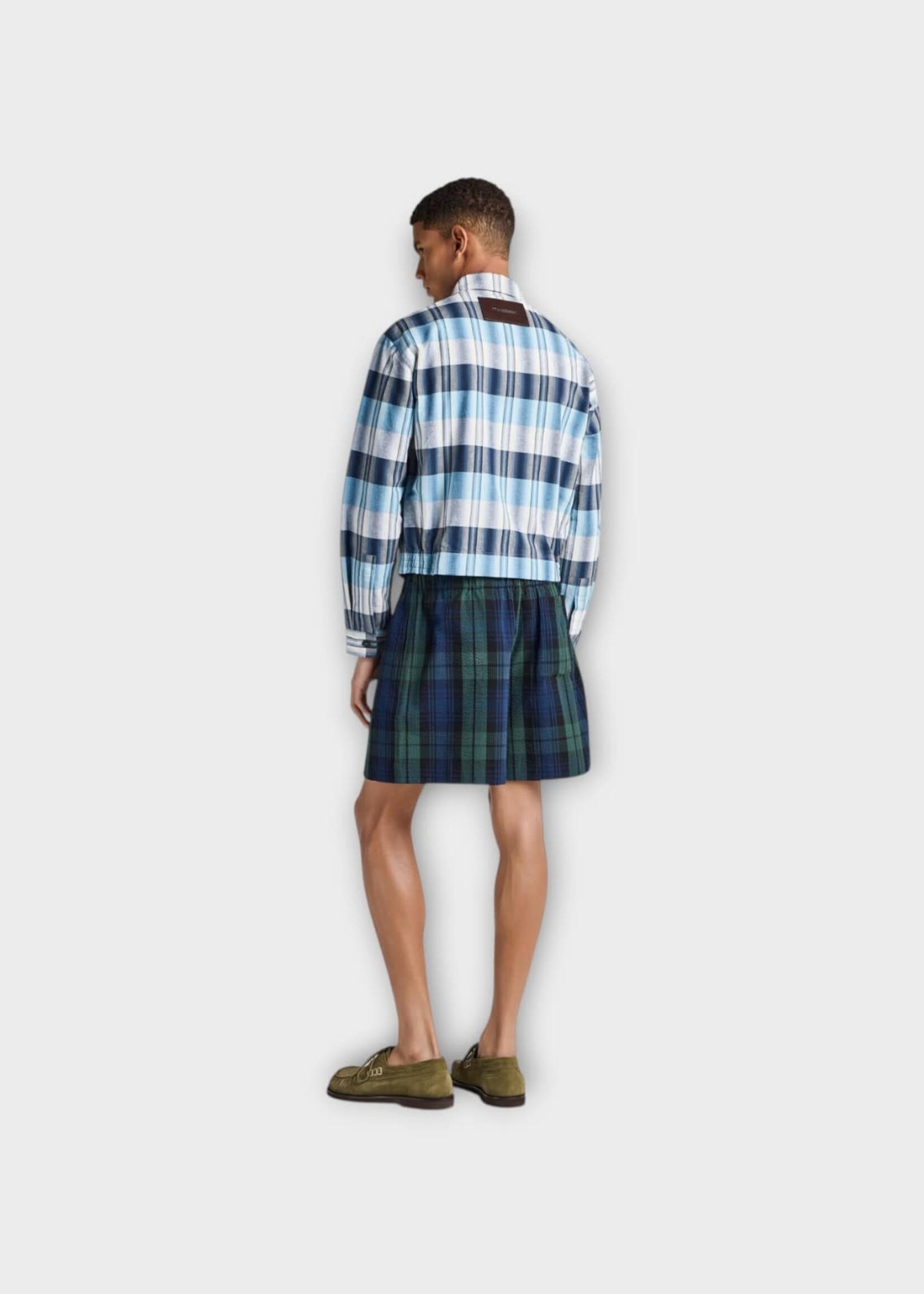 J.W. Anderson J.W.Anderson Shorts, Print, Cotton Drawstring Shorts In Navy & Green w/ Check Print