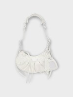 Balenciaga Balenciaga Bag, White, Le Cagole XS Lamb Leather Zipped Up Small Shoulder Bag w/ Heart Mirror