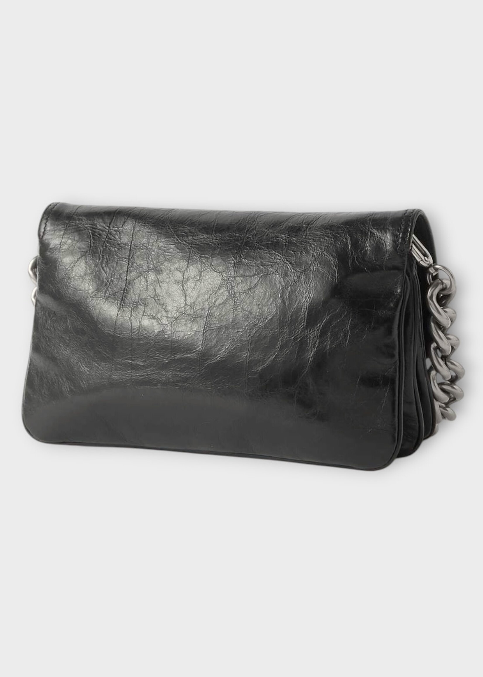 Balenciaga Balenciaga Shoulder Bag, Black, BB Calfskin Flap Envelope Small Bag w/ Shoulder Strap & Removable Chain