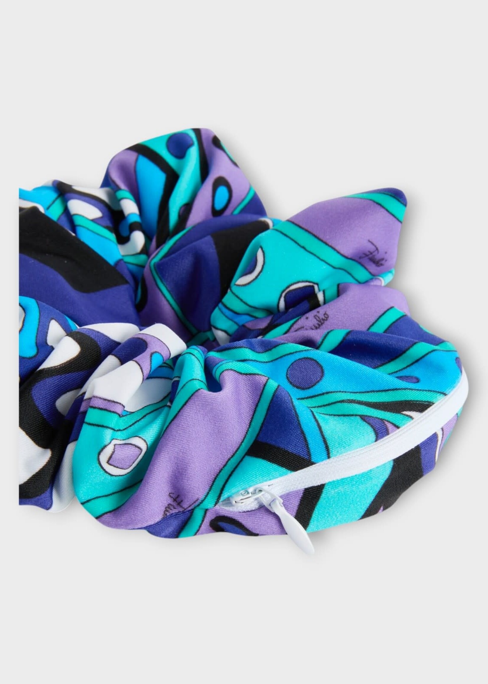 Pucci Pucci Hair Accessory, Print, Zipped Scrunchie In Turquoise Blue w/ Vivara Print