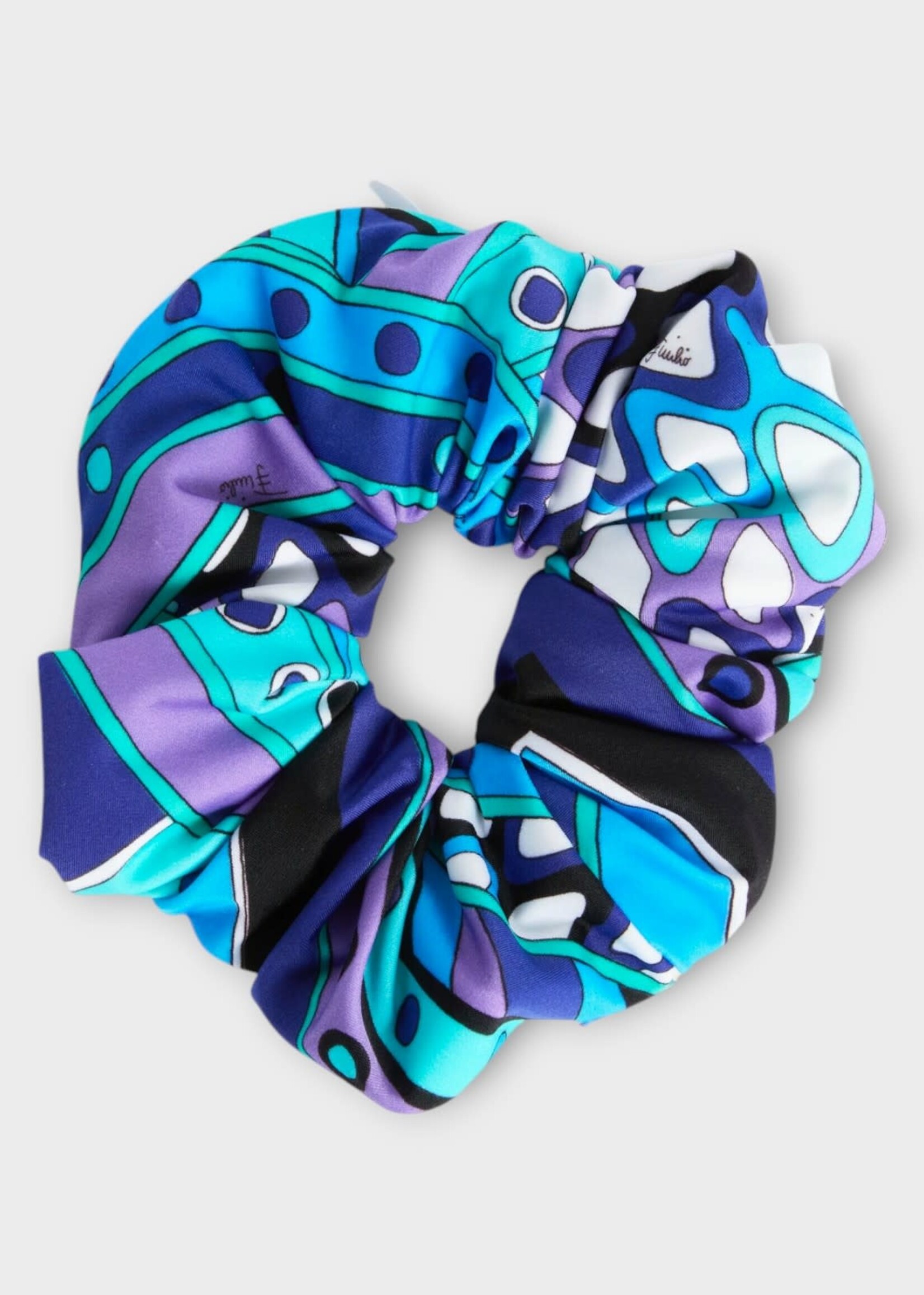 Pucci Pucci Hair Accessory, Print, Zipped Scrunchie In Turquoise Blue w/ Vivara Print
