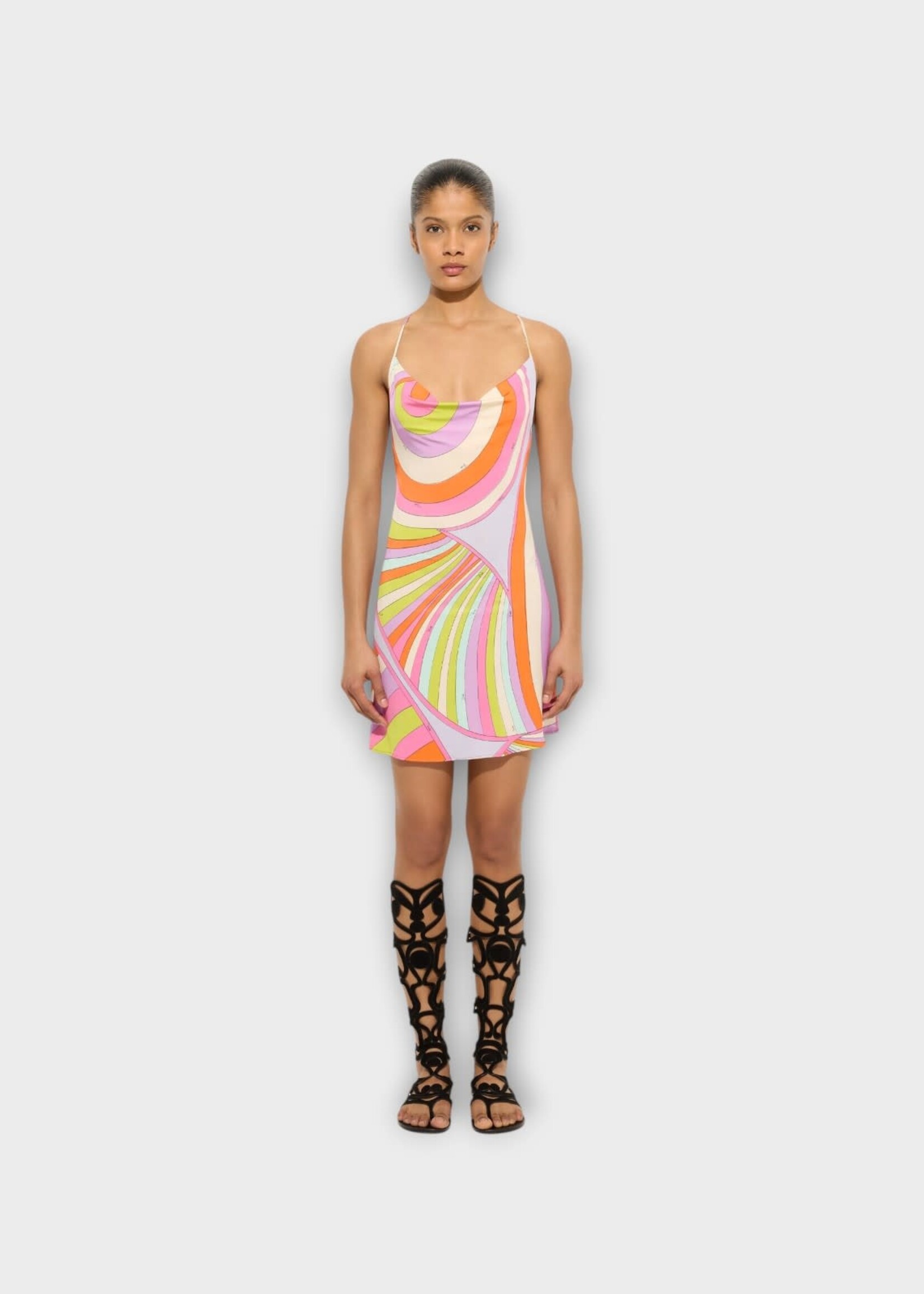 Pucci Pucci Dress, Print, Deep Neck Mini Dress In Multicolor w/ Iride Print