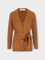 Valentino Valentino Knitwear, Brown, Cashmere Solid Belted Cardigan In Bright Cuir