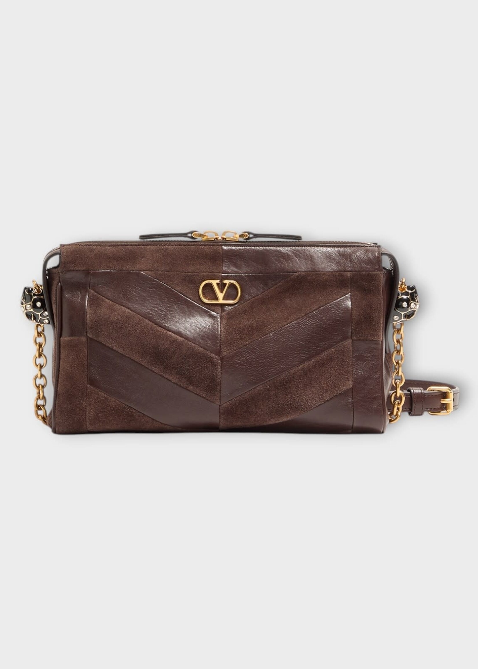 Valentino Valentino Bag, Ebony Brown/Oak Brown, Panthea Small Shoulder Bag  In Ebony Brown & Oak Brown