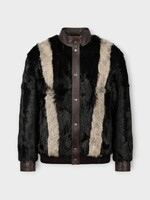 Valentino Valentino Jacket, Multi, Long Hair Fur Caban Jacket In Black & Grey